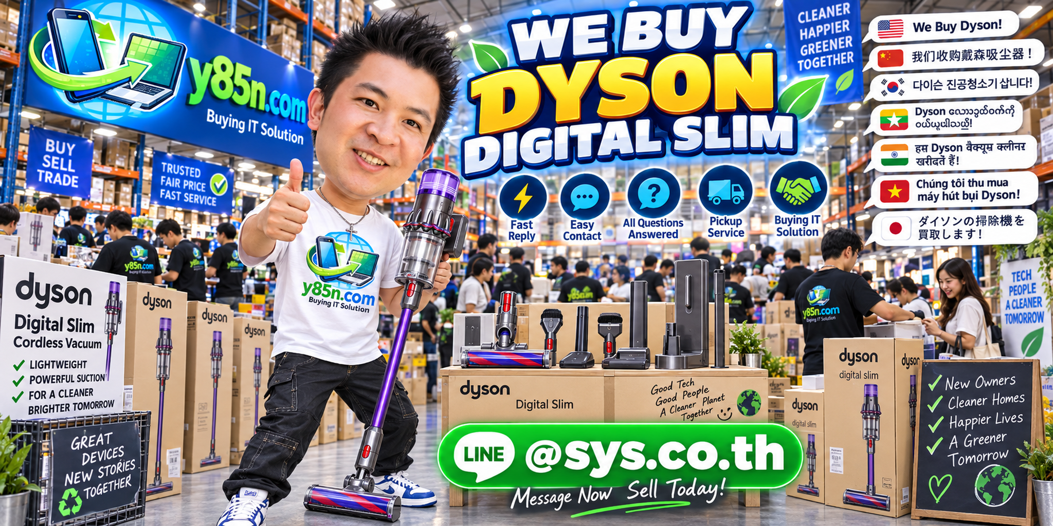 Y85N.com Dyson Digital Slim buying service contact banner with LINE at sys.co.th