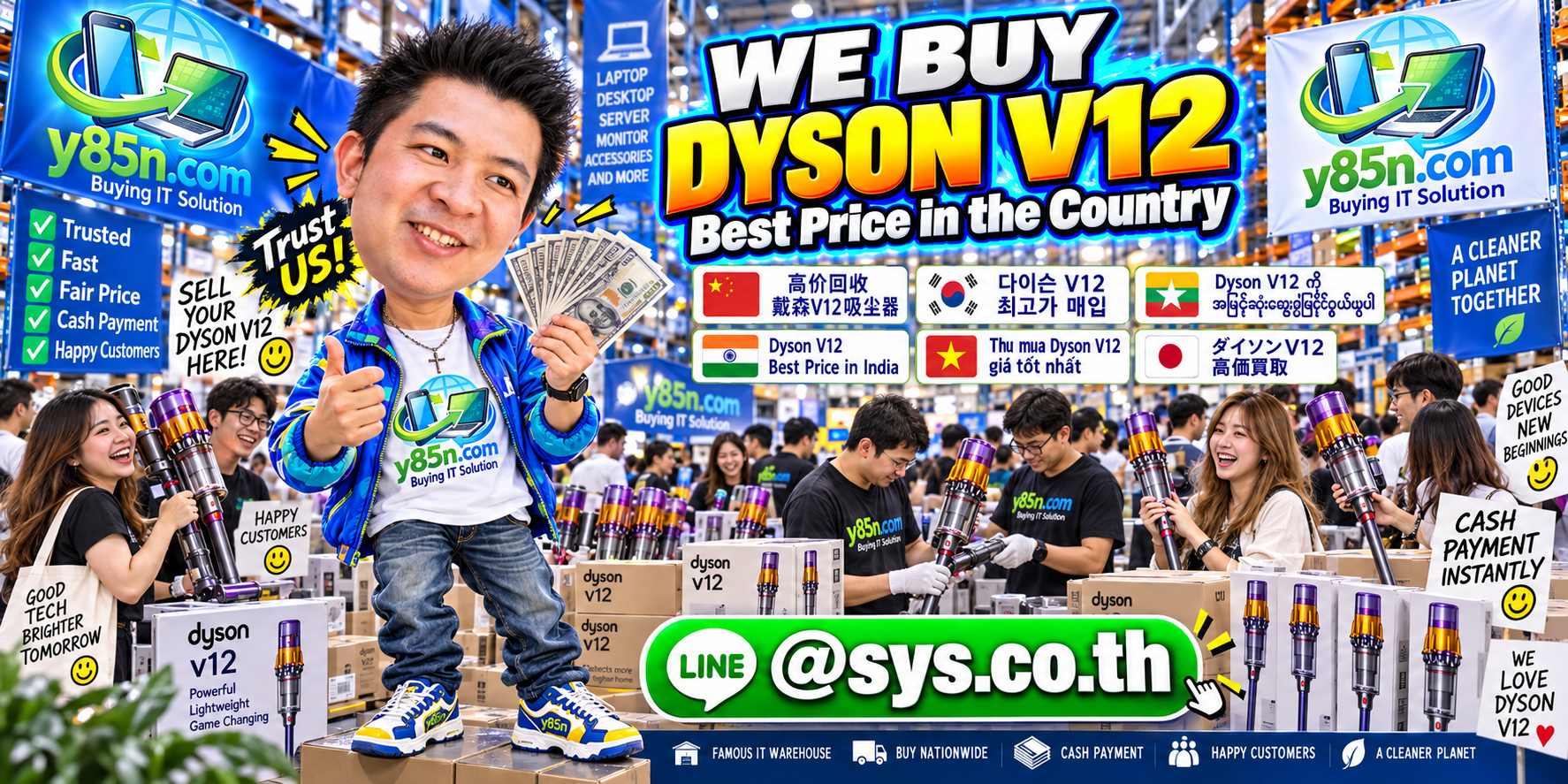 Y85N.com warehouse buying Dyson V12 vacuums with international seller support
