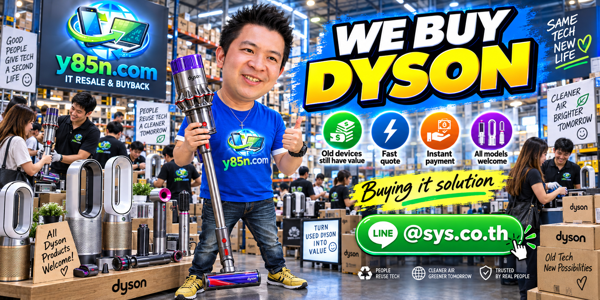 Busy Y85N.com warehouse presenting an independent We Buy Dyson service in Thailand