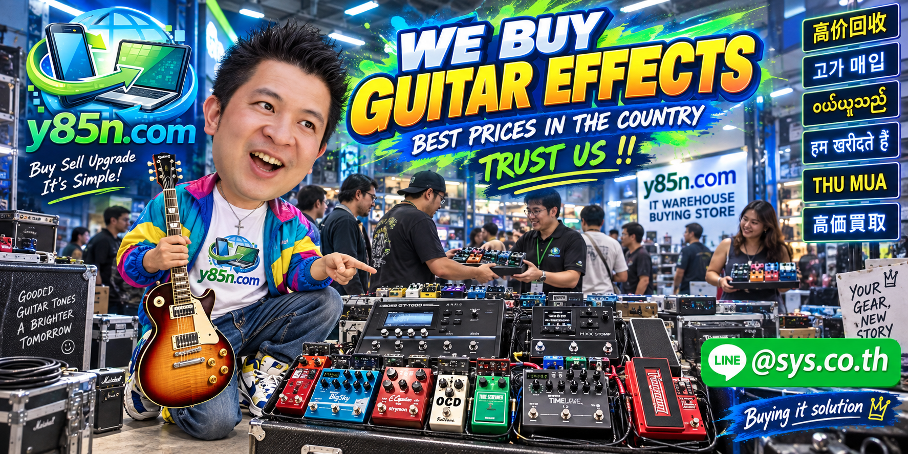 Y85N.com warehouse buying used guitar effects with international seller support