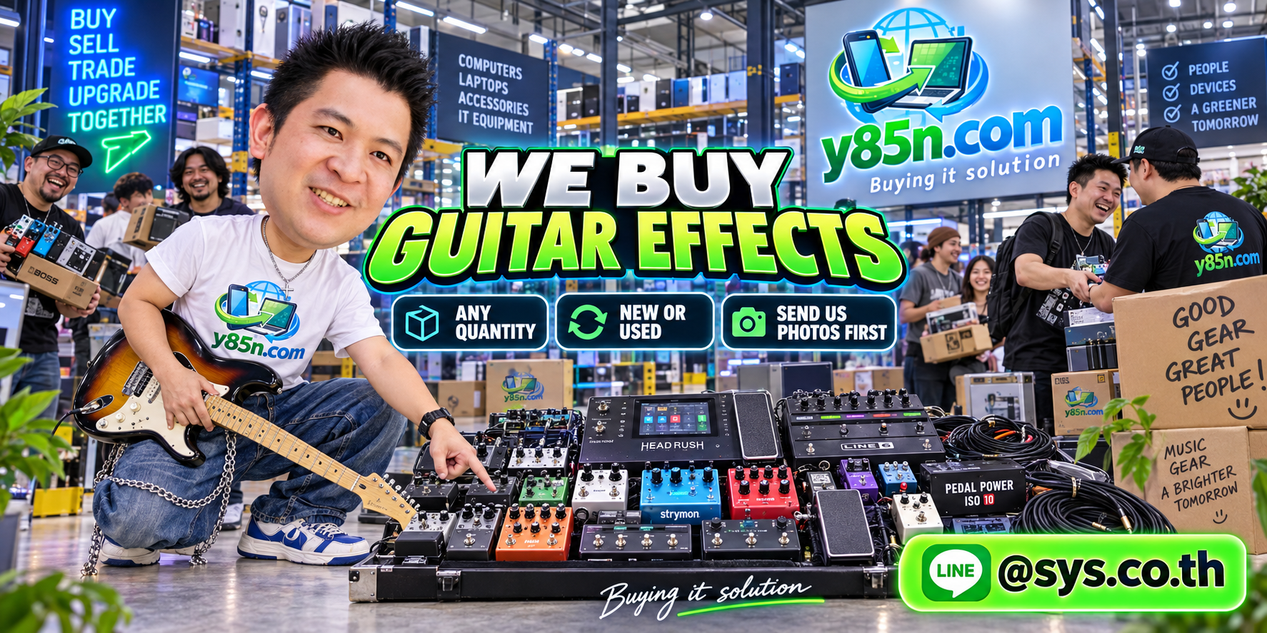 Y85N.com guitar effects buying warehouse with many pedals and customers