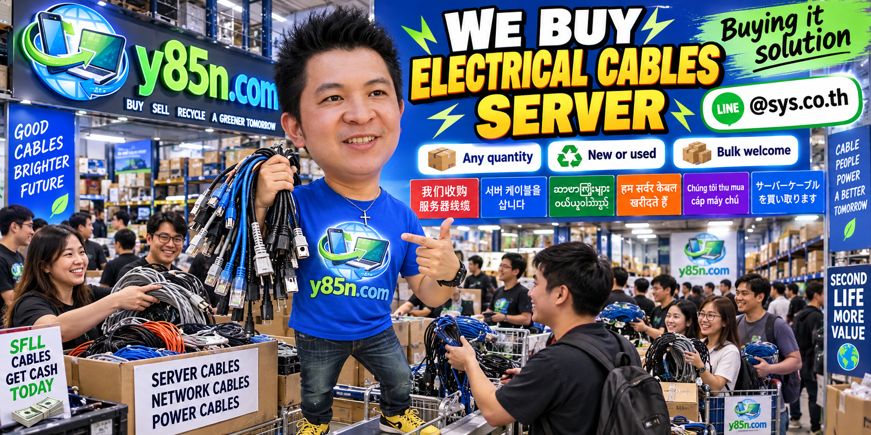 Y85N.com warehouse team evaluating server cables, network cables and data center infrastructure cable