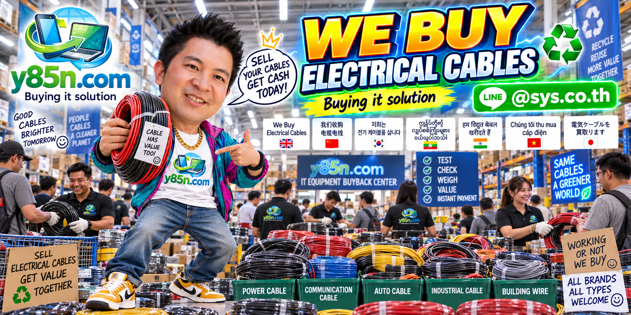 Busy Y85N.com warehouse buying electrical cables in Thailand