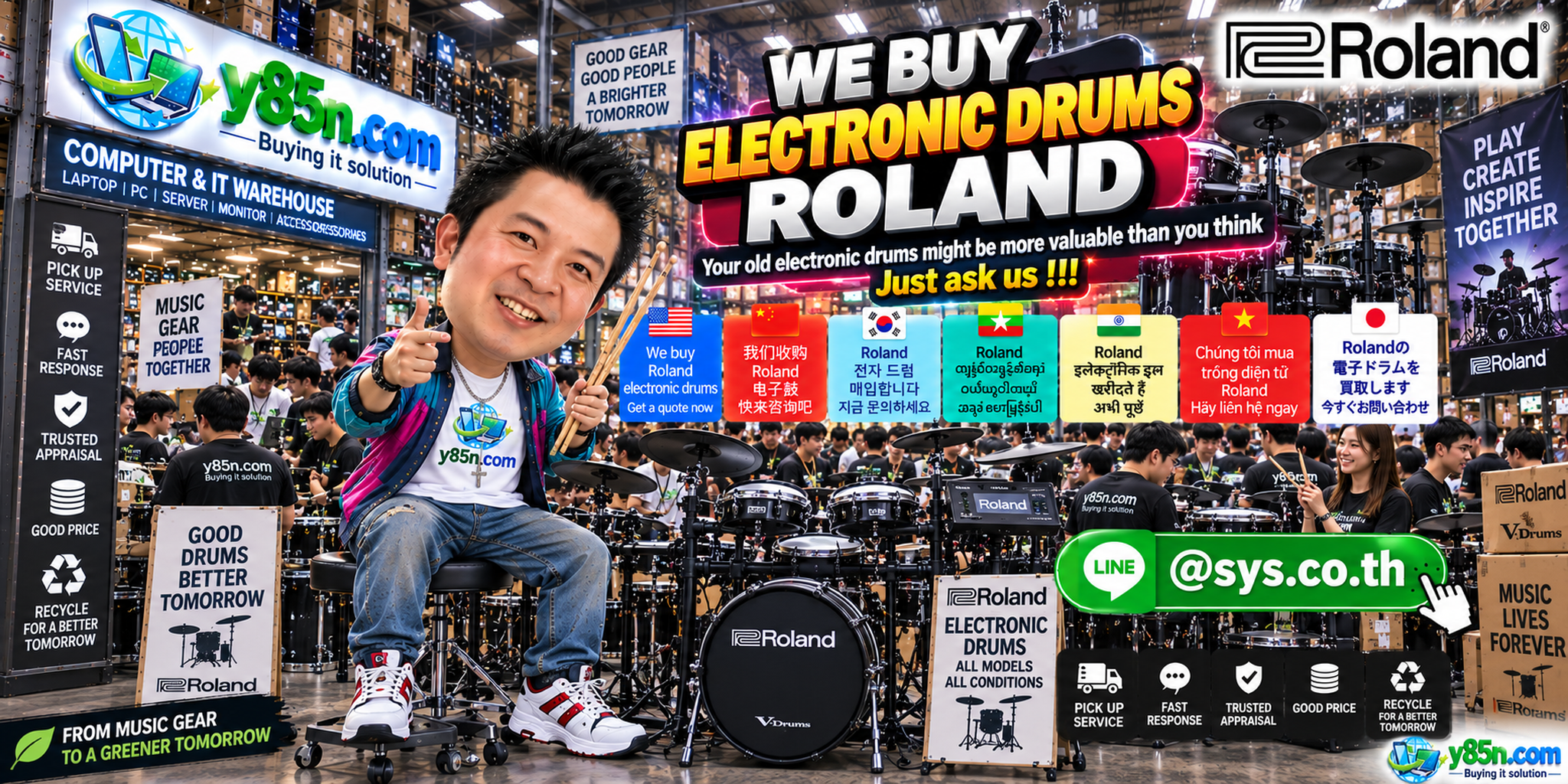 Busy Y85N.com Roland electronic drum buying warehouse in Thailand
