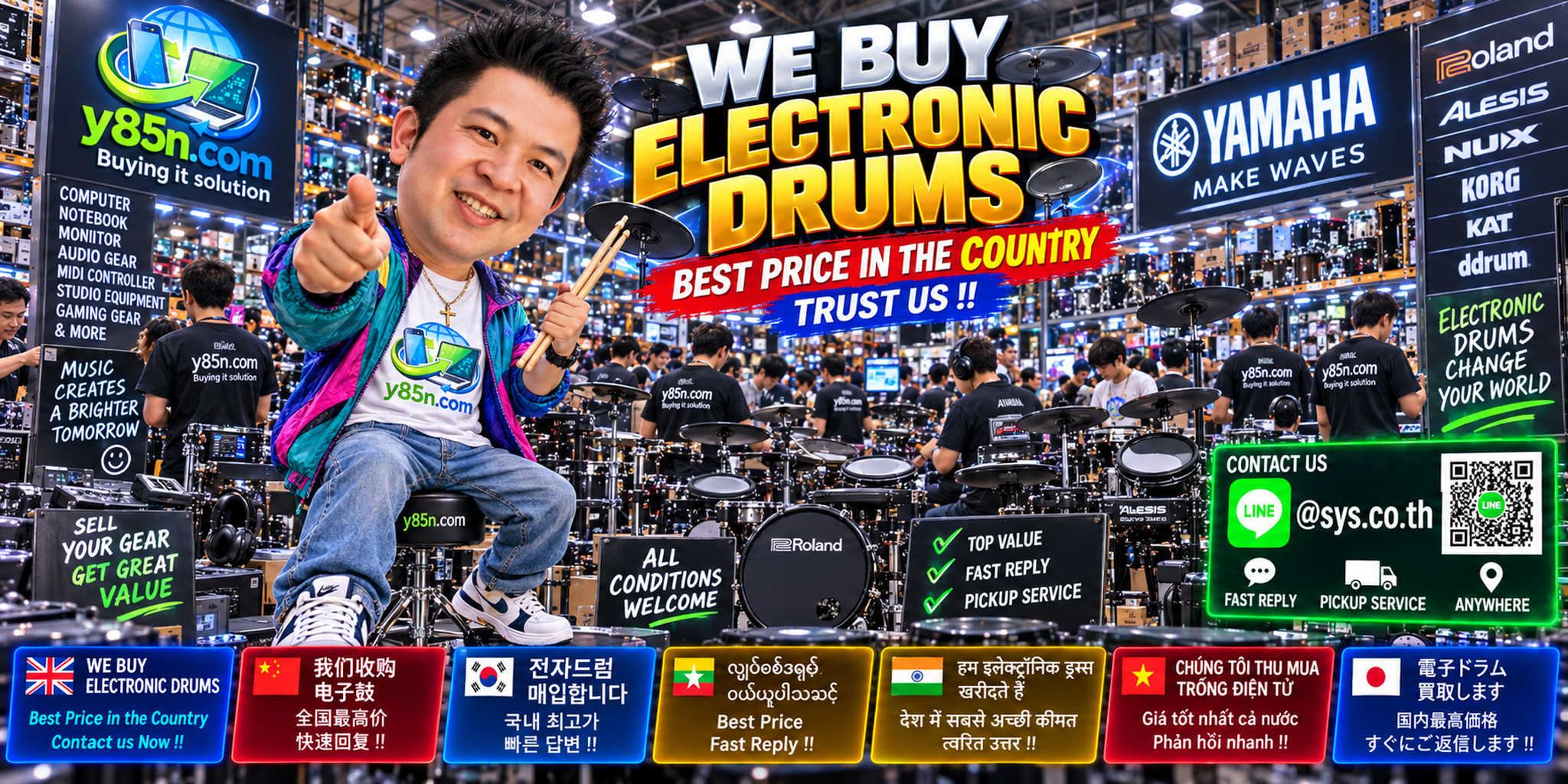 Y85N.com warehouse buying used and professional electronic drums