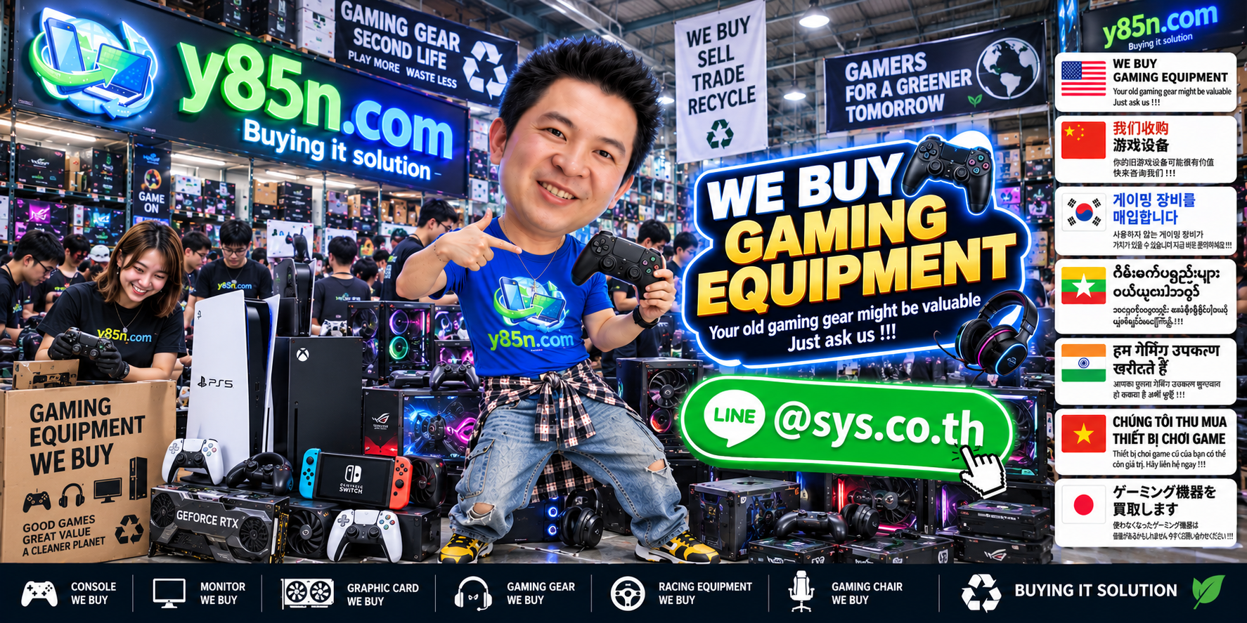 Busy Y85N.com gaming equipment buying warehouse in Thailand