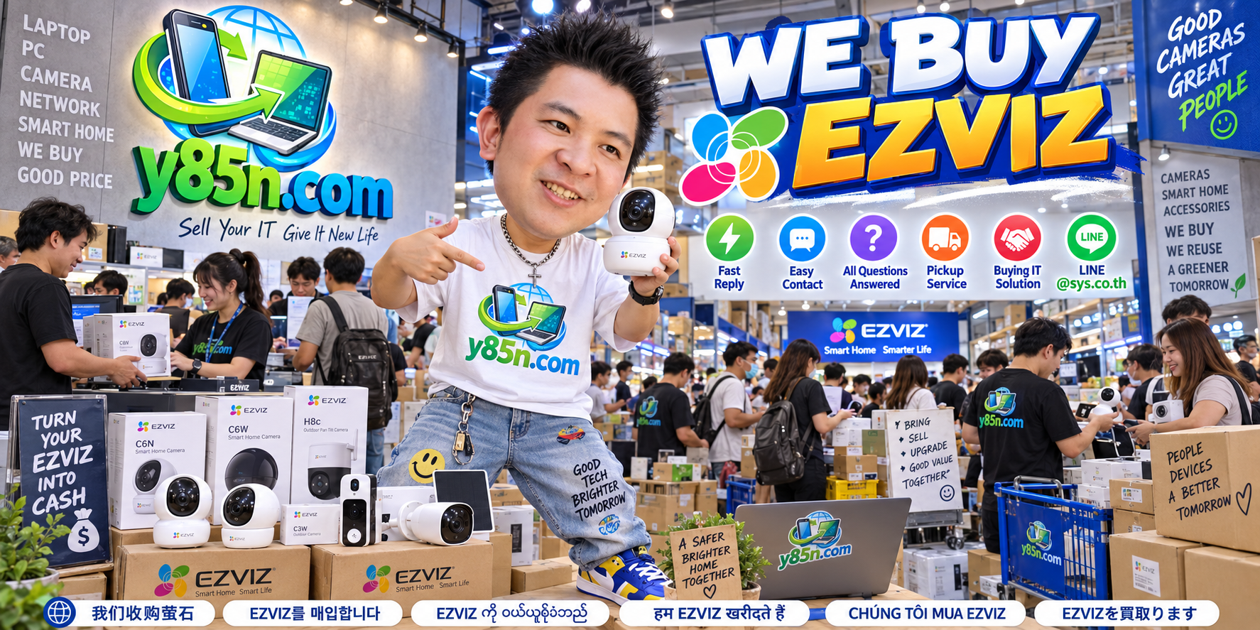 Y85N.com EZVIZ buying service contact banner with LINE at sys.co.th