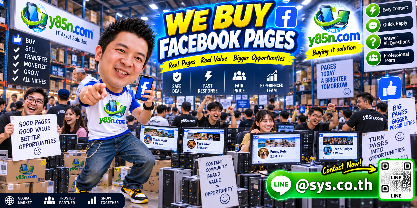 Y85N.com Facebook Page evaluation contact banner with LINE at sys.co.th