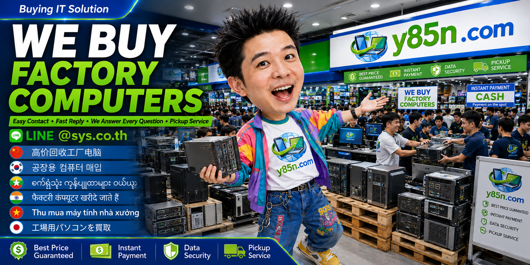 Y85N.com factory computer buying contact banner with LINE at sys.co.th