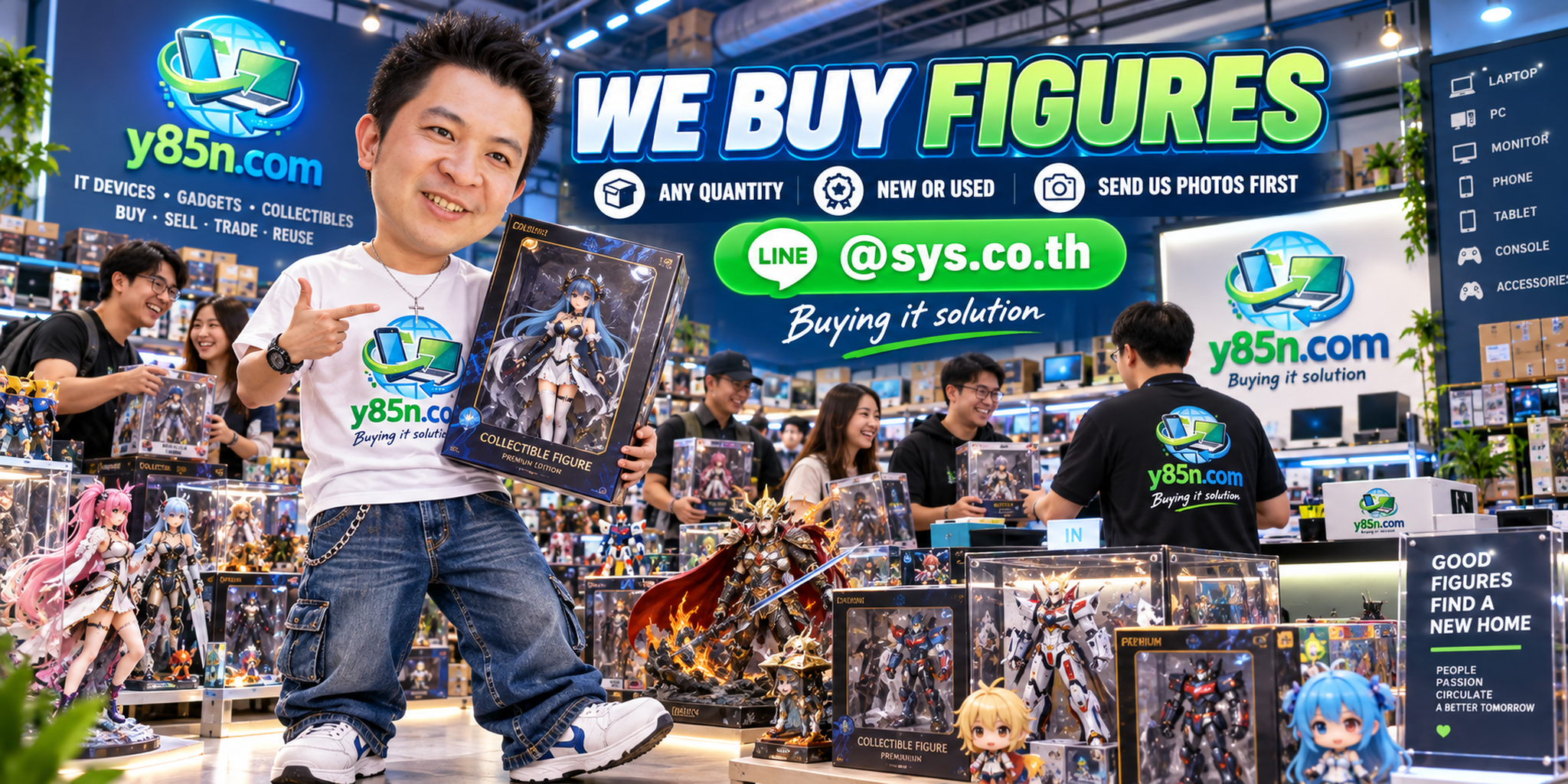 Y85N.com warehouse style environment buying collectible figures with international seller support