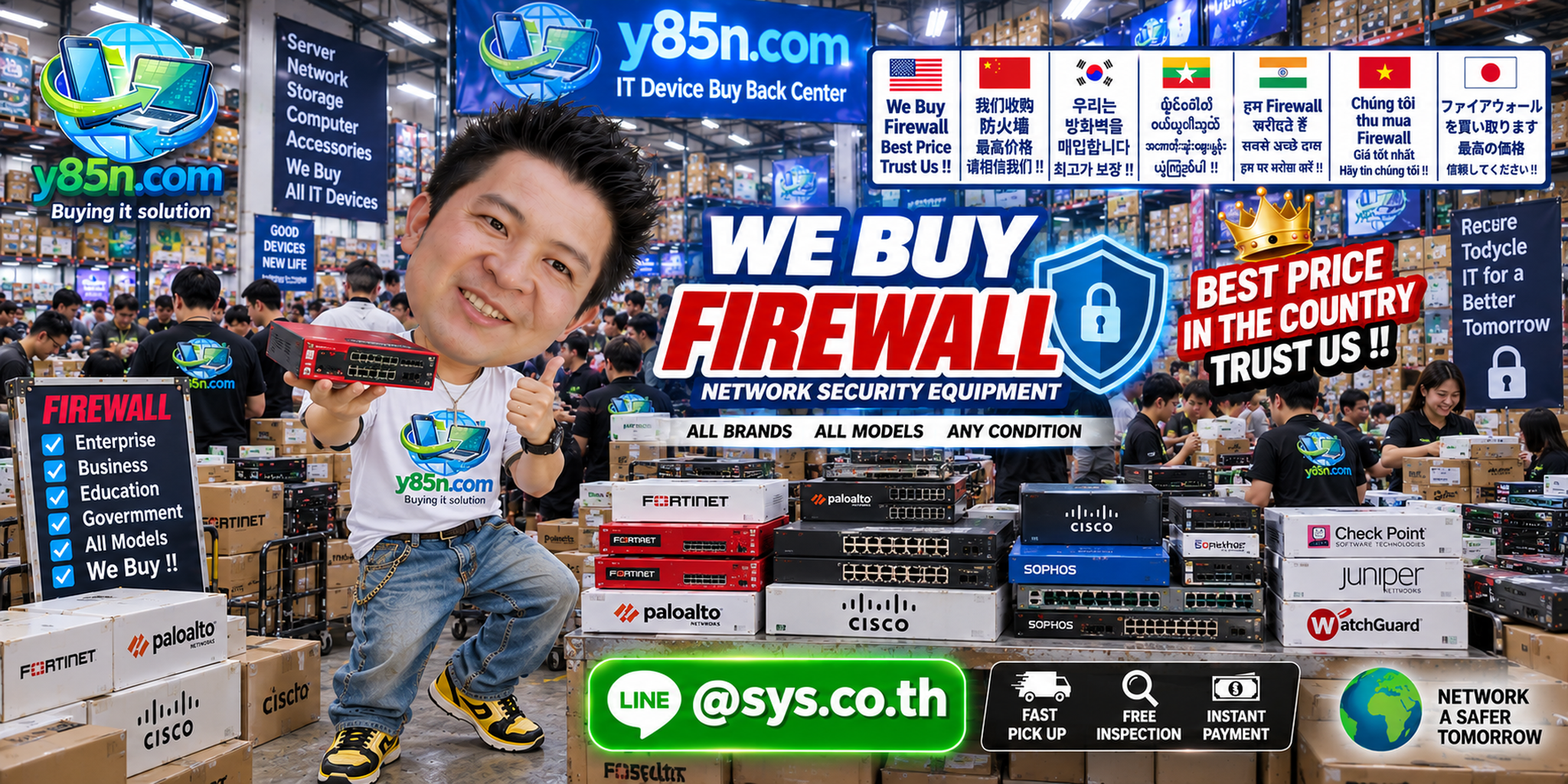 Y85N.com warehouse buying used enterprise firewall and network security equipment
