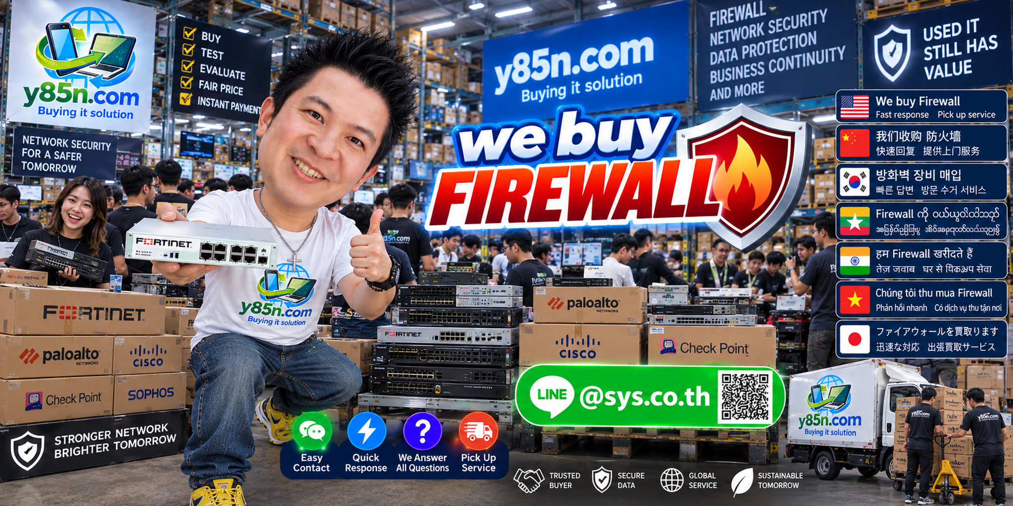 Y85N.com firewall buying service contact banner with LINE at sys.co.th