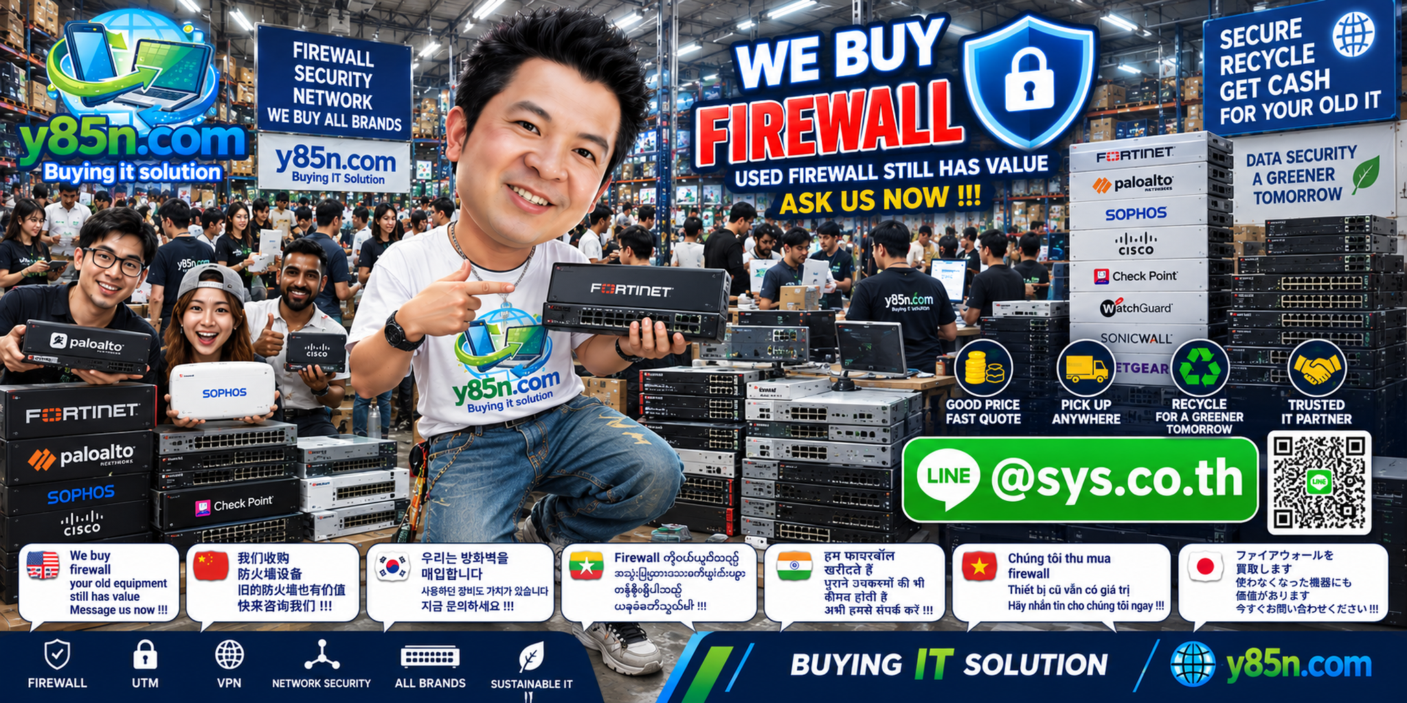 Busy Y85N.com warehouse buying enterprise firewall and network security equipment in Thailand