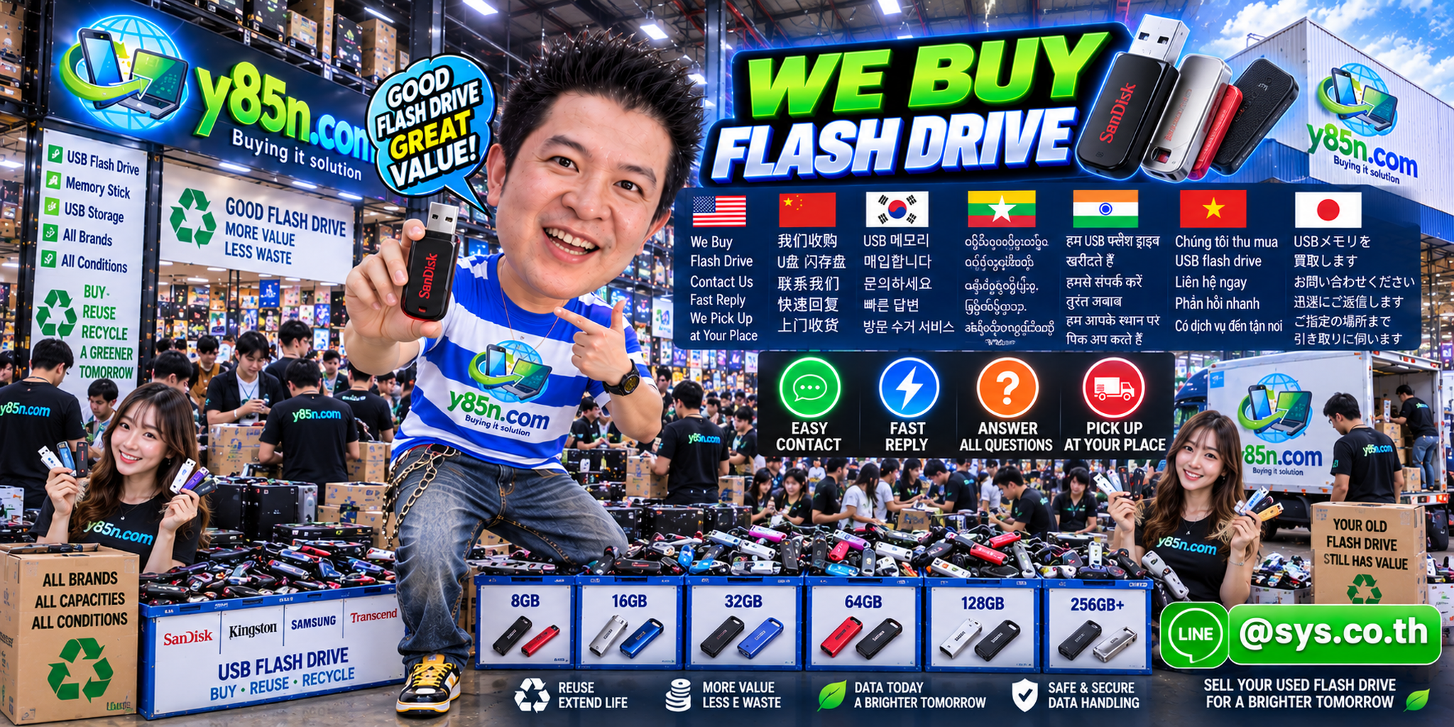 Y85N.com flash drive buying contact banner with LINE at sys.co.th