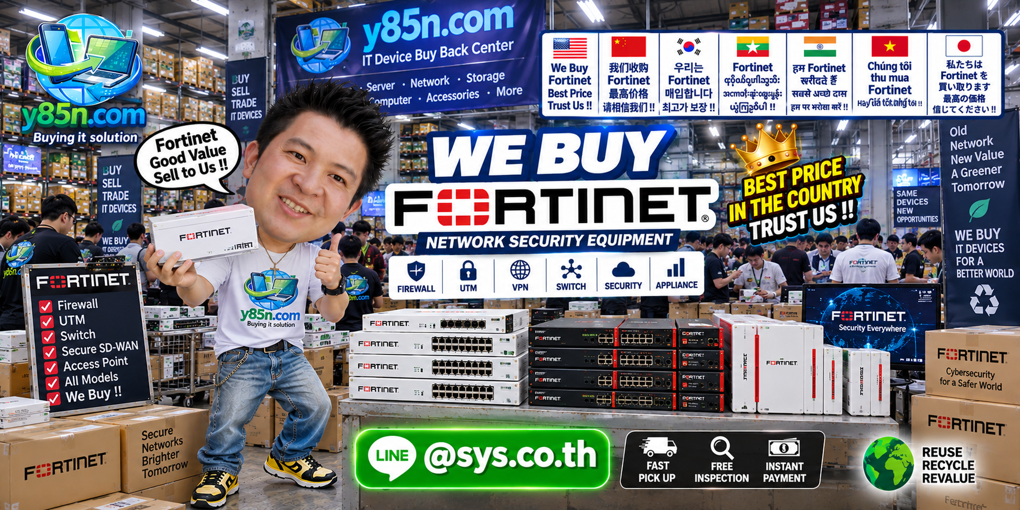 Y85N.com warehouse buying used Fortinet enterprise security and network security equipment