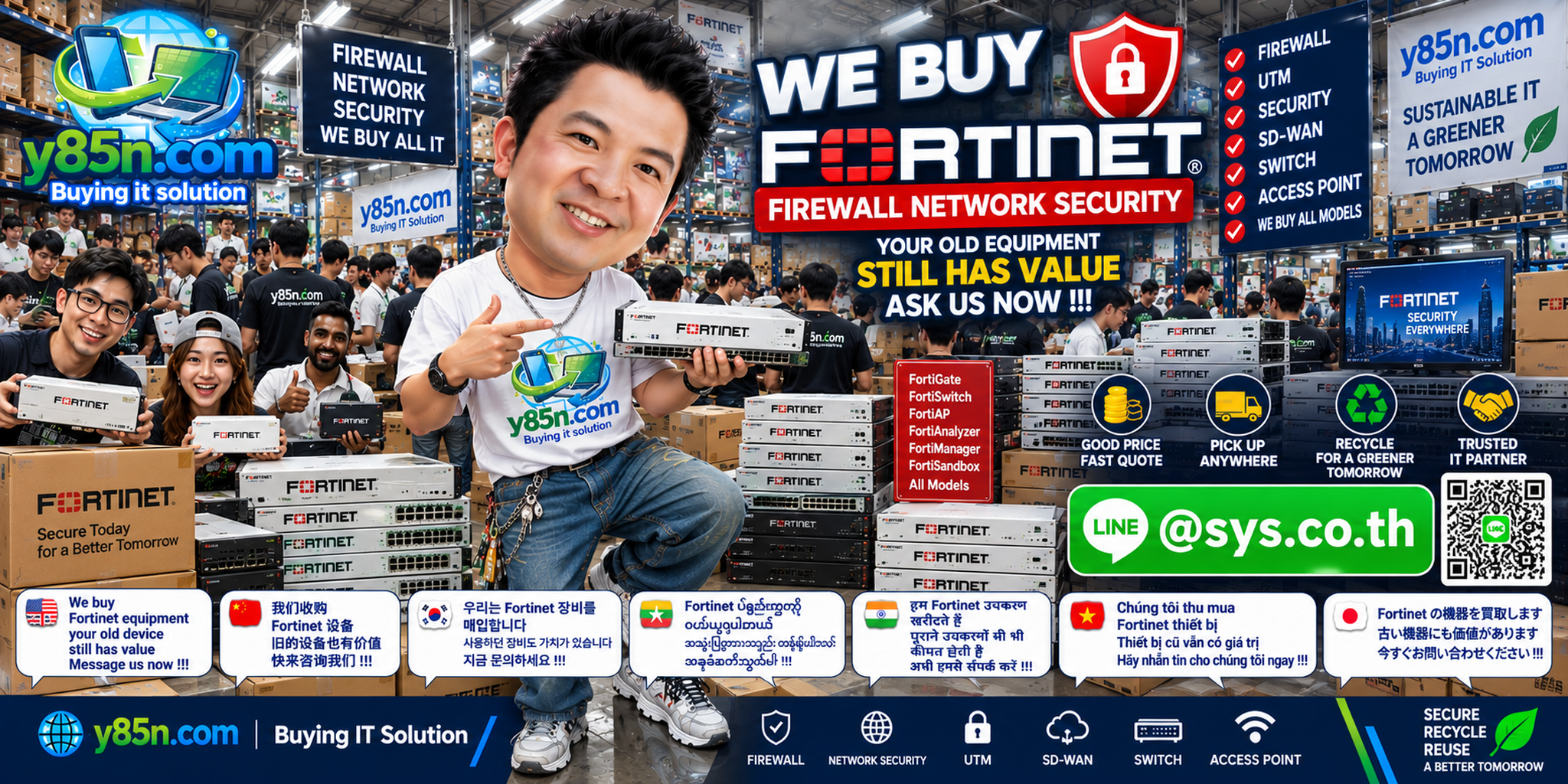 Busy Y85N.com warehouse buying Fortinet security and networking equipment in Thailand
