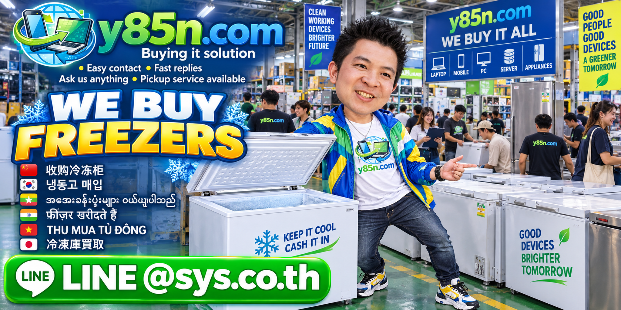 Y85N.com IT equipment buying service contact banner with LINE at sys.co.th