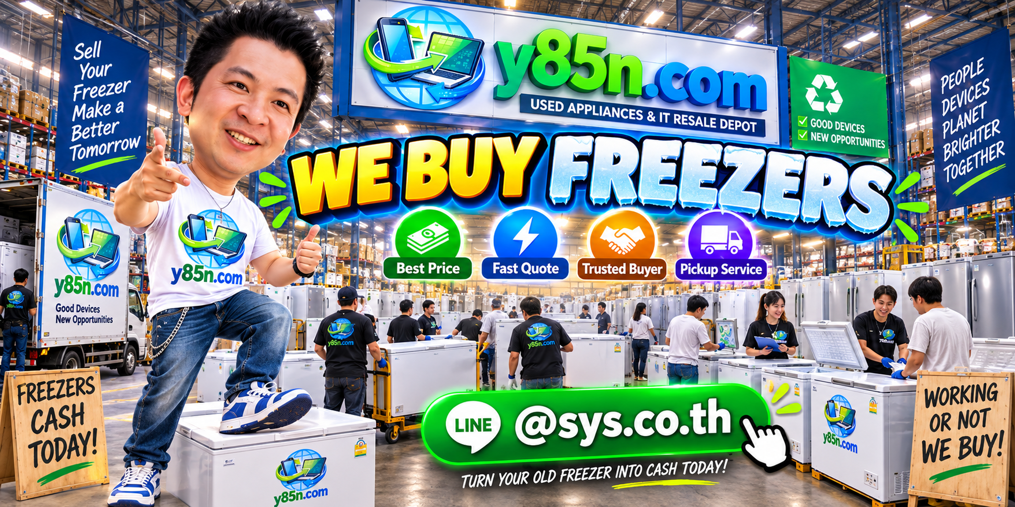 Busy Y85N.com freezer buying warehouse in Thailand