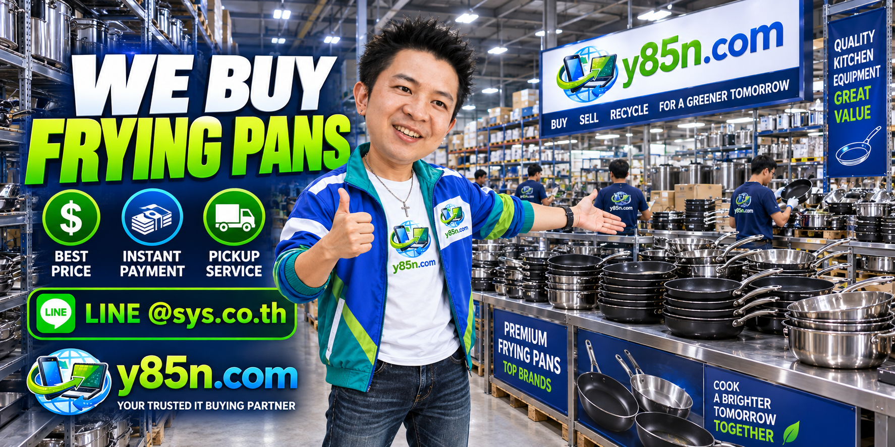 Y85N.com frying pan buying service contact banner with LINE at sys.co.th