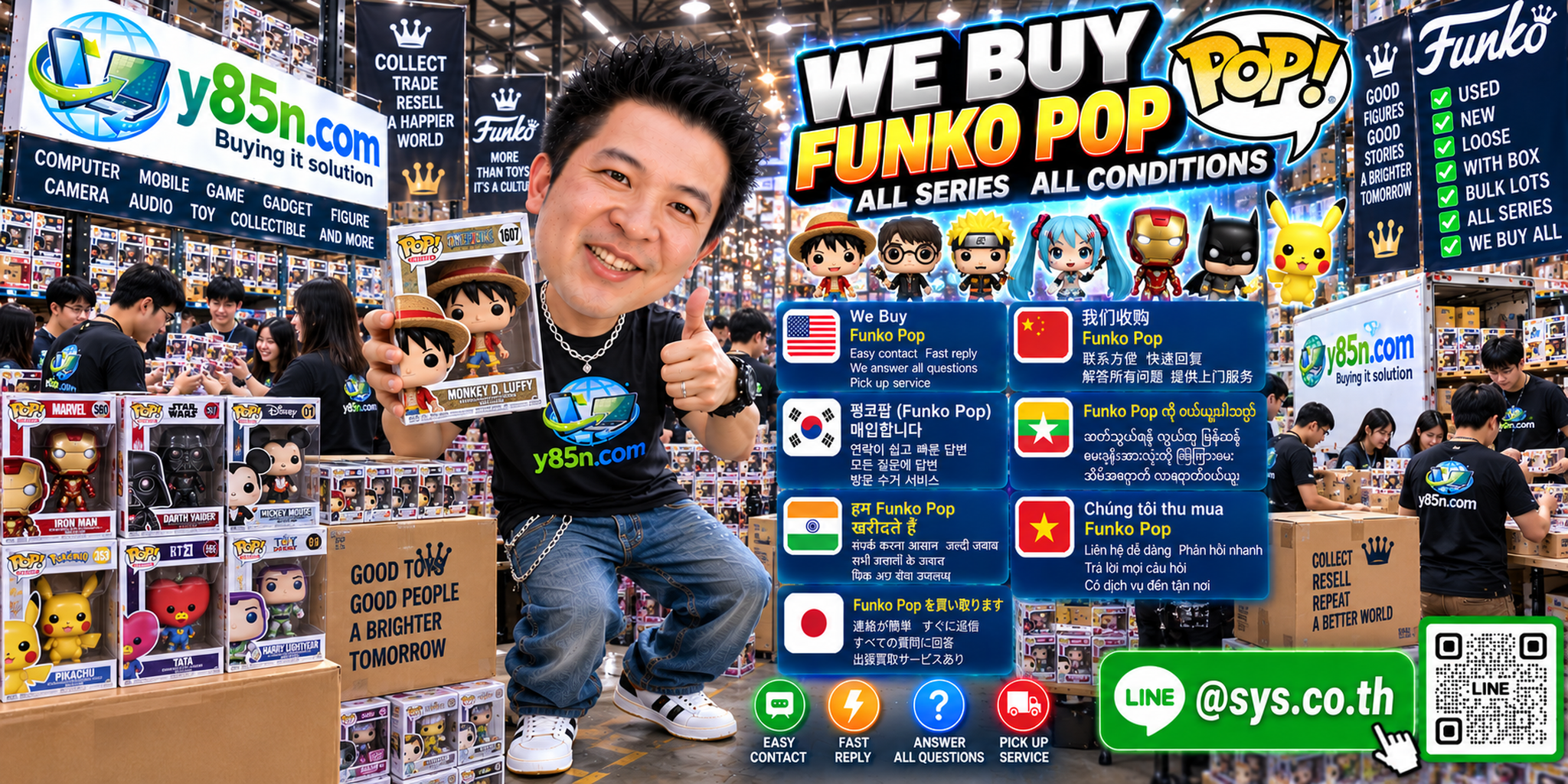 Y85N.com LINE contact and Funko Pop selling workflow