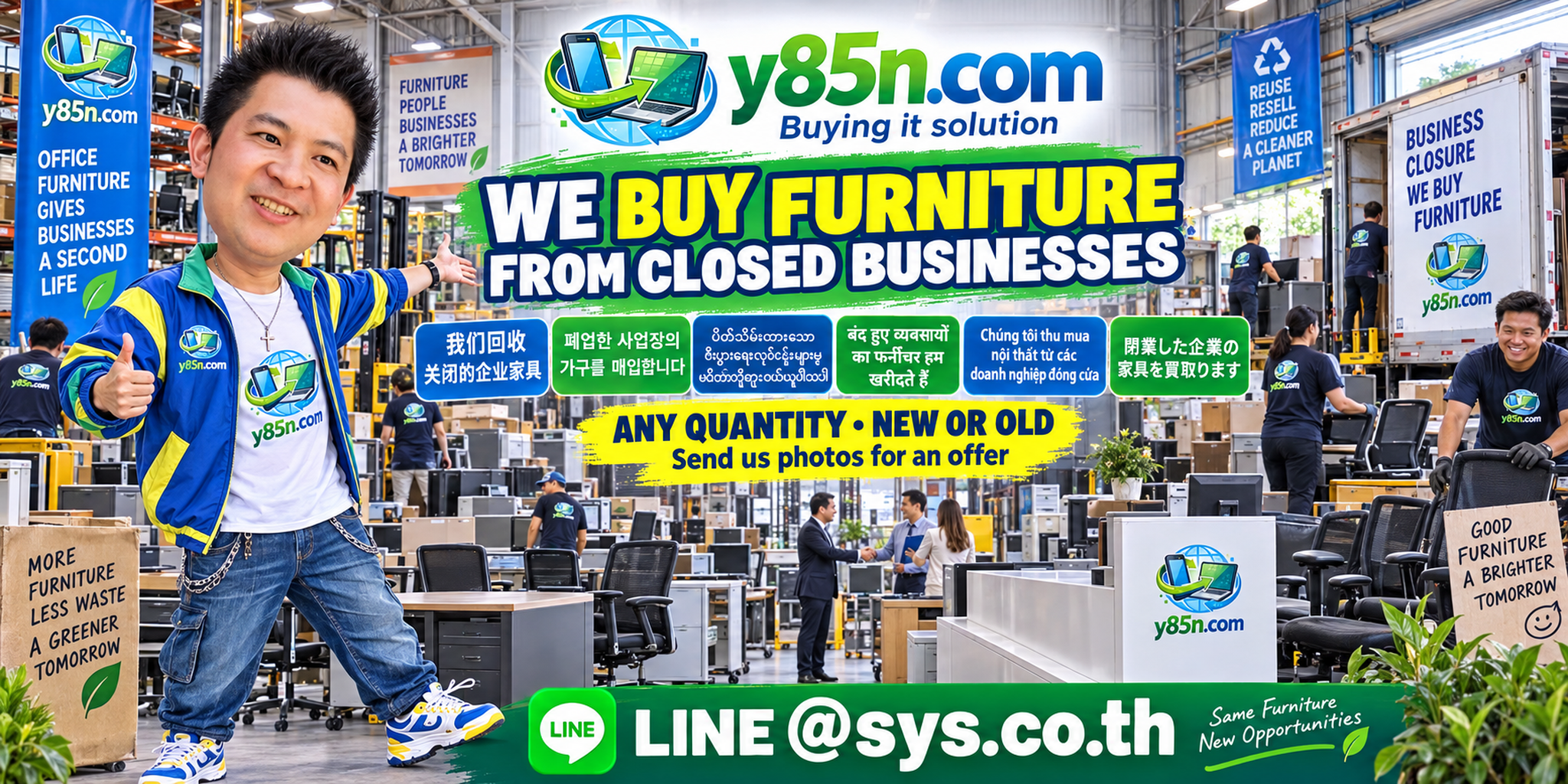 Y85N.com team collecting office and business furniture from a closed commercial premises