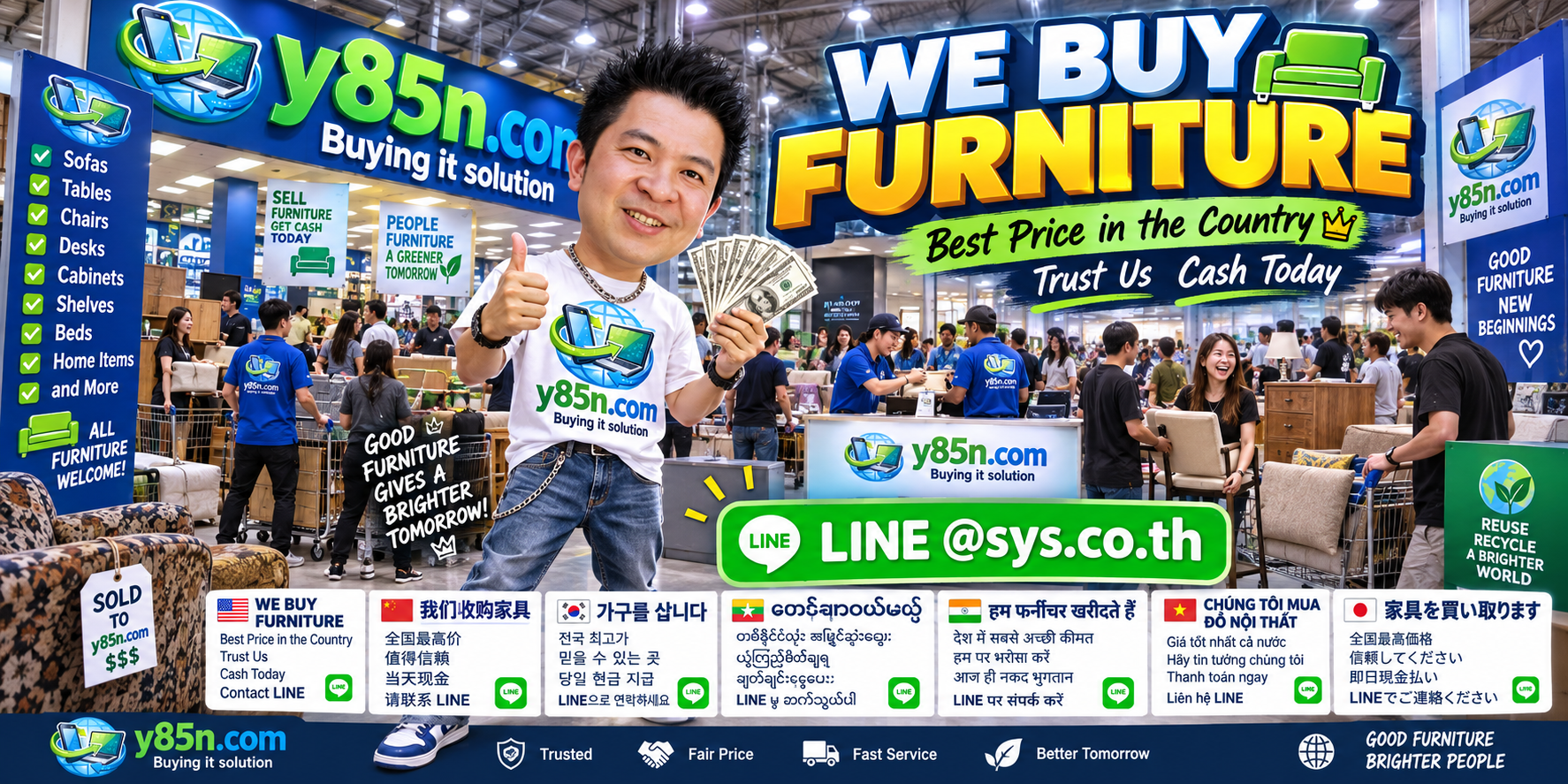 Y85N.com furniture warehouse buying used furniture in Thailand