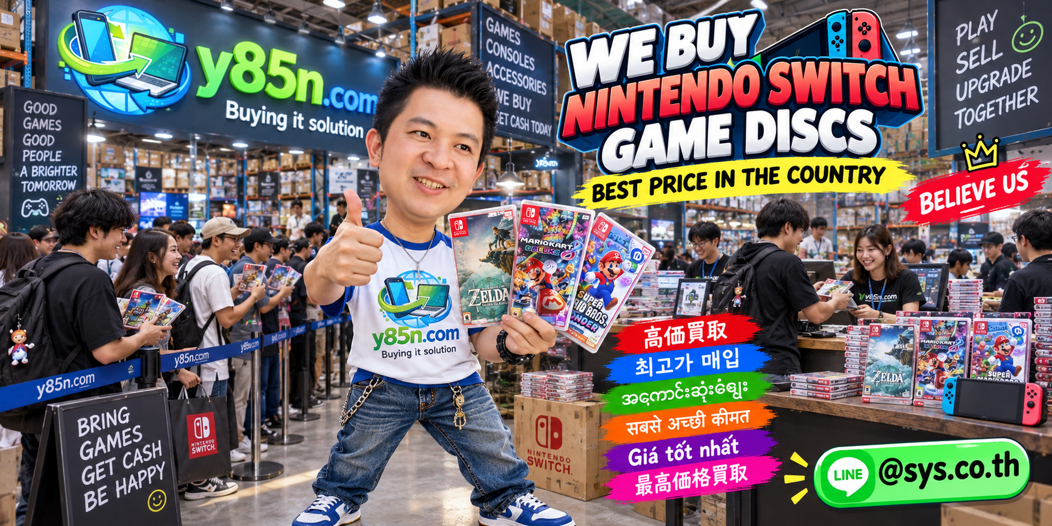 Y85N.com warehouse buying used Nintendo Switch physical games and collections