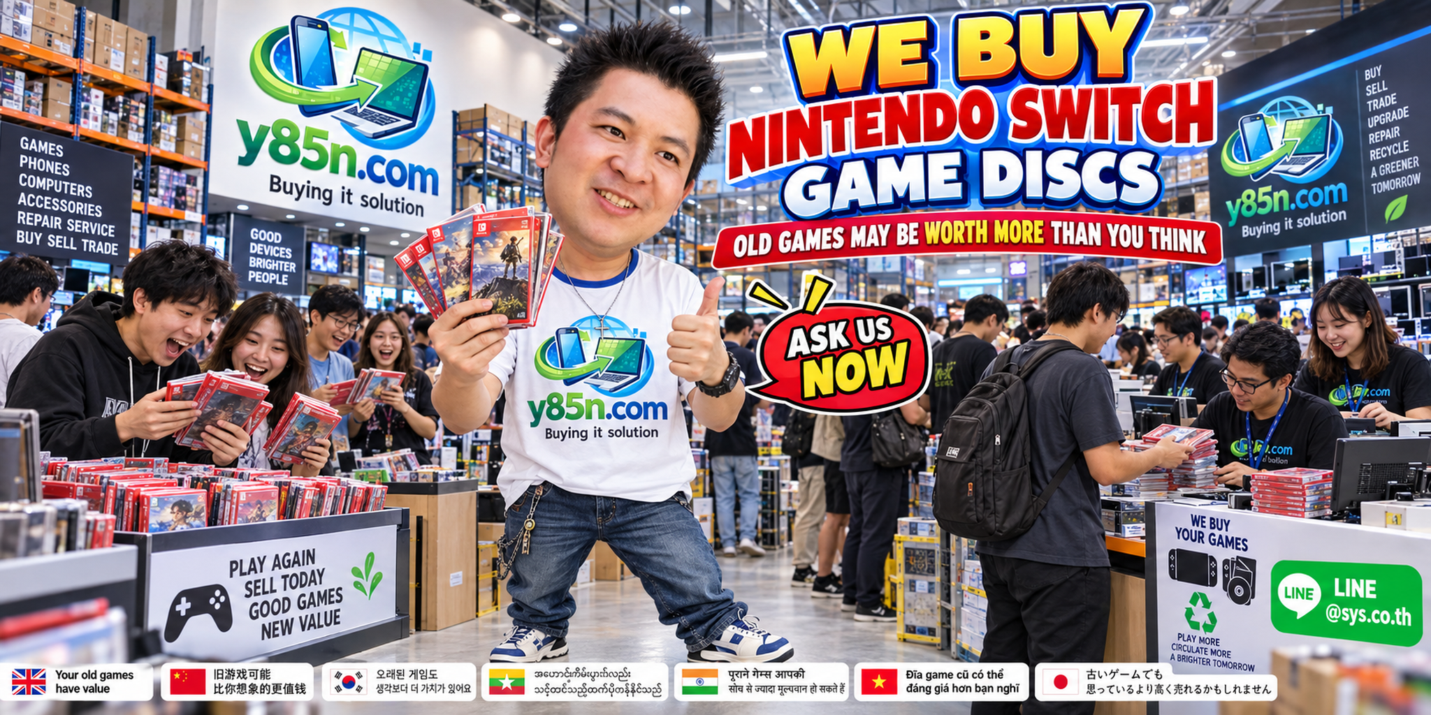 Busy Y85N.com game warehouse buying Nintendo Switch physical games in Thailand