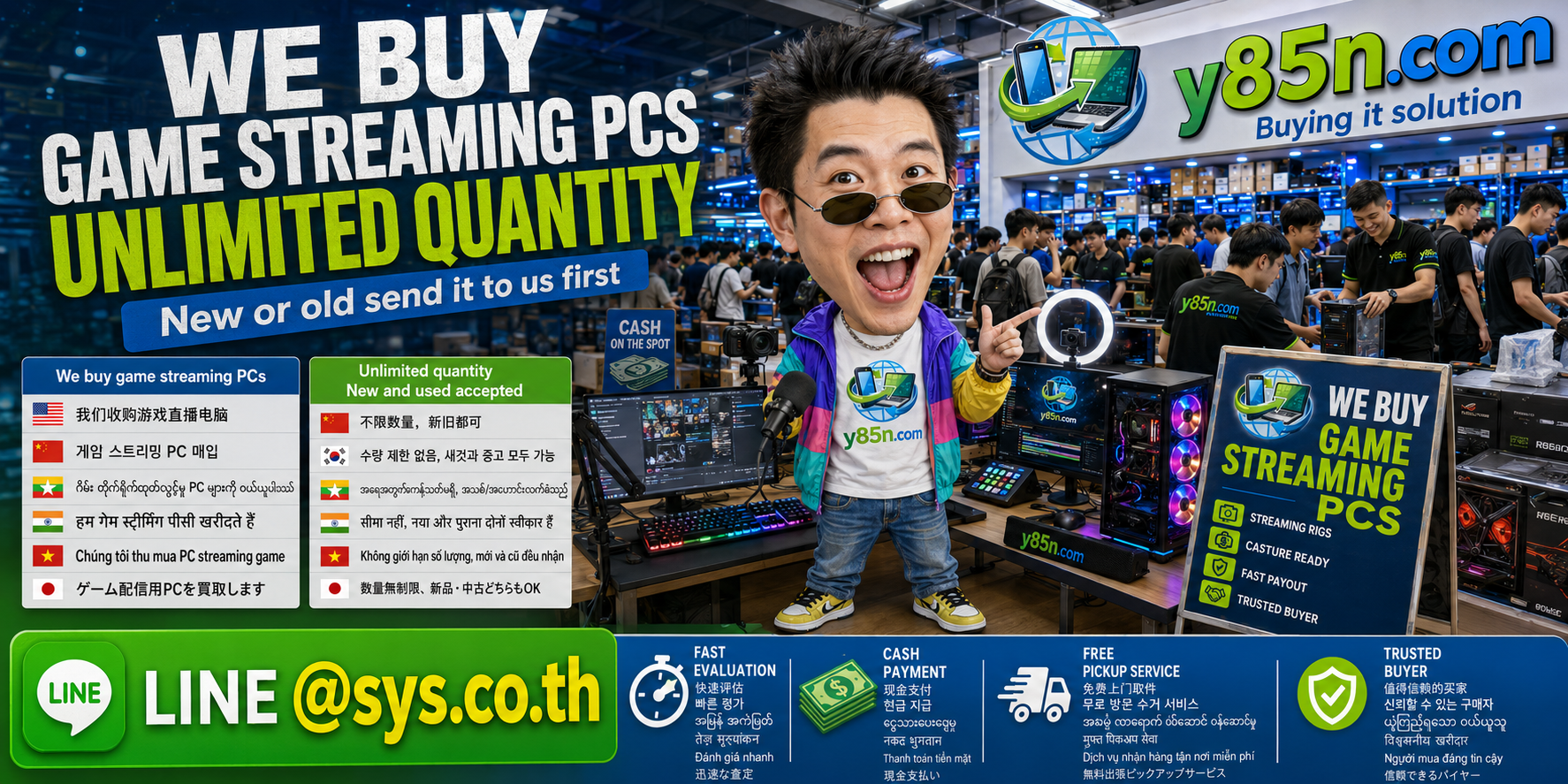 Y85N.com warehouse buying gaming PCs and creator streaming rigs in Thailand