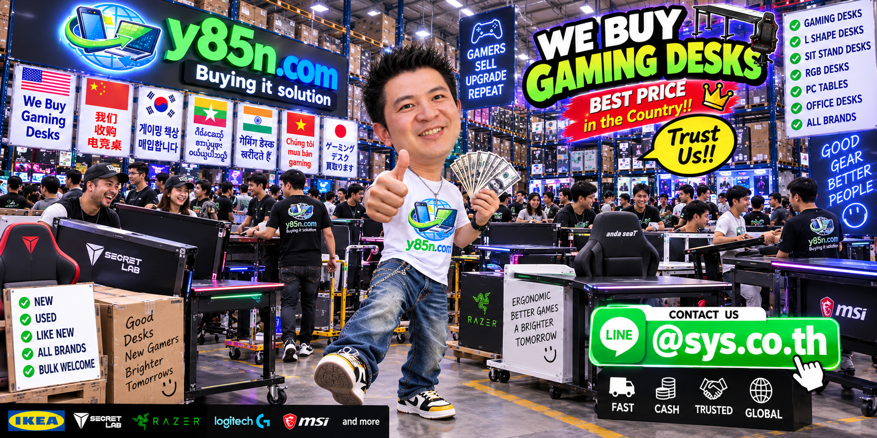 Y85N.com final gaming desk buying warehouse visual
