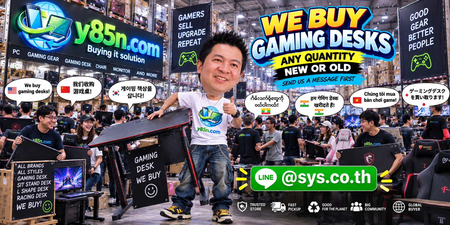 Busy Y85N.com gaming equipment warehouse serving sellers across Thailand