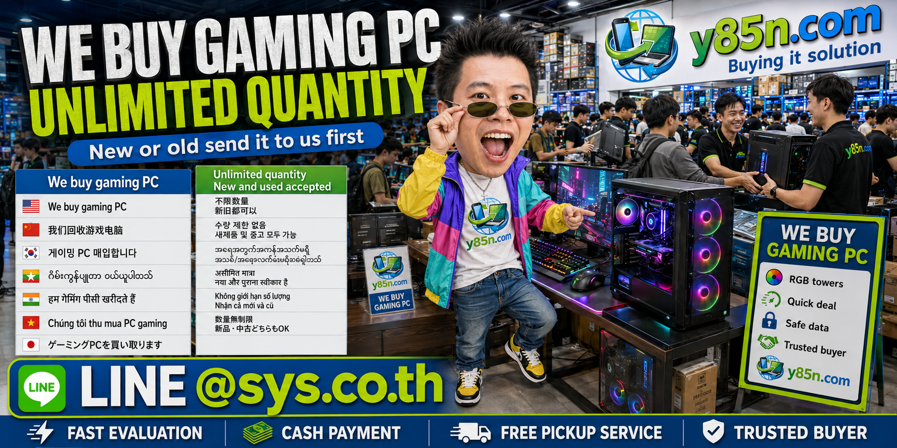 Y85N.com warehouse buying gaming PCs and high spec computers in Thailand