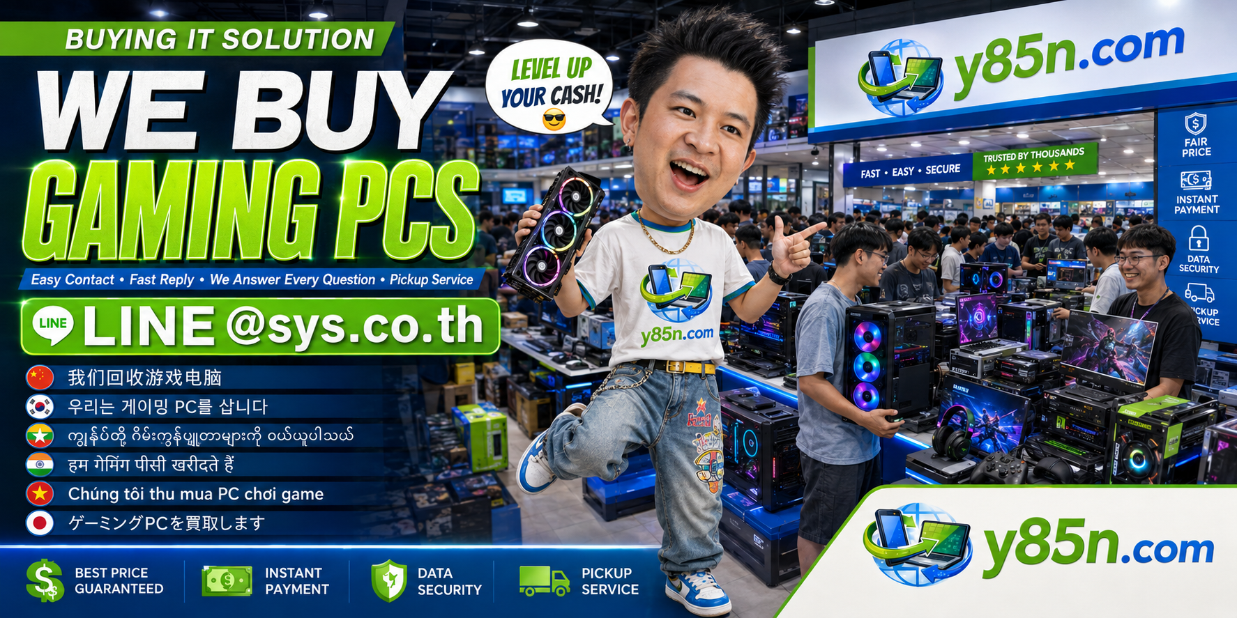 Y85N.com Gaming PCs buying contact banner with LINE at sys.co.th