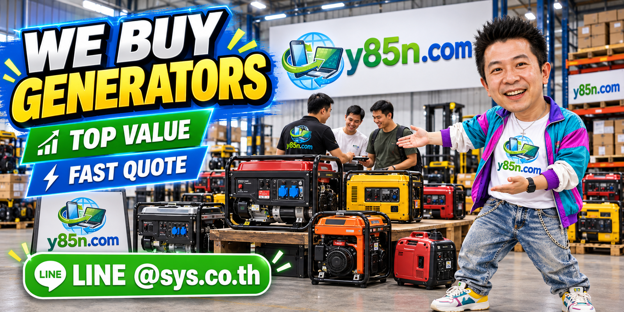 Y85N.com warehouse buying portable and industrial generators in Thailand