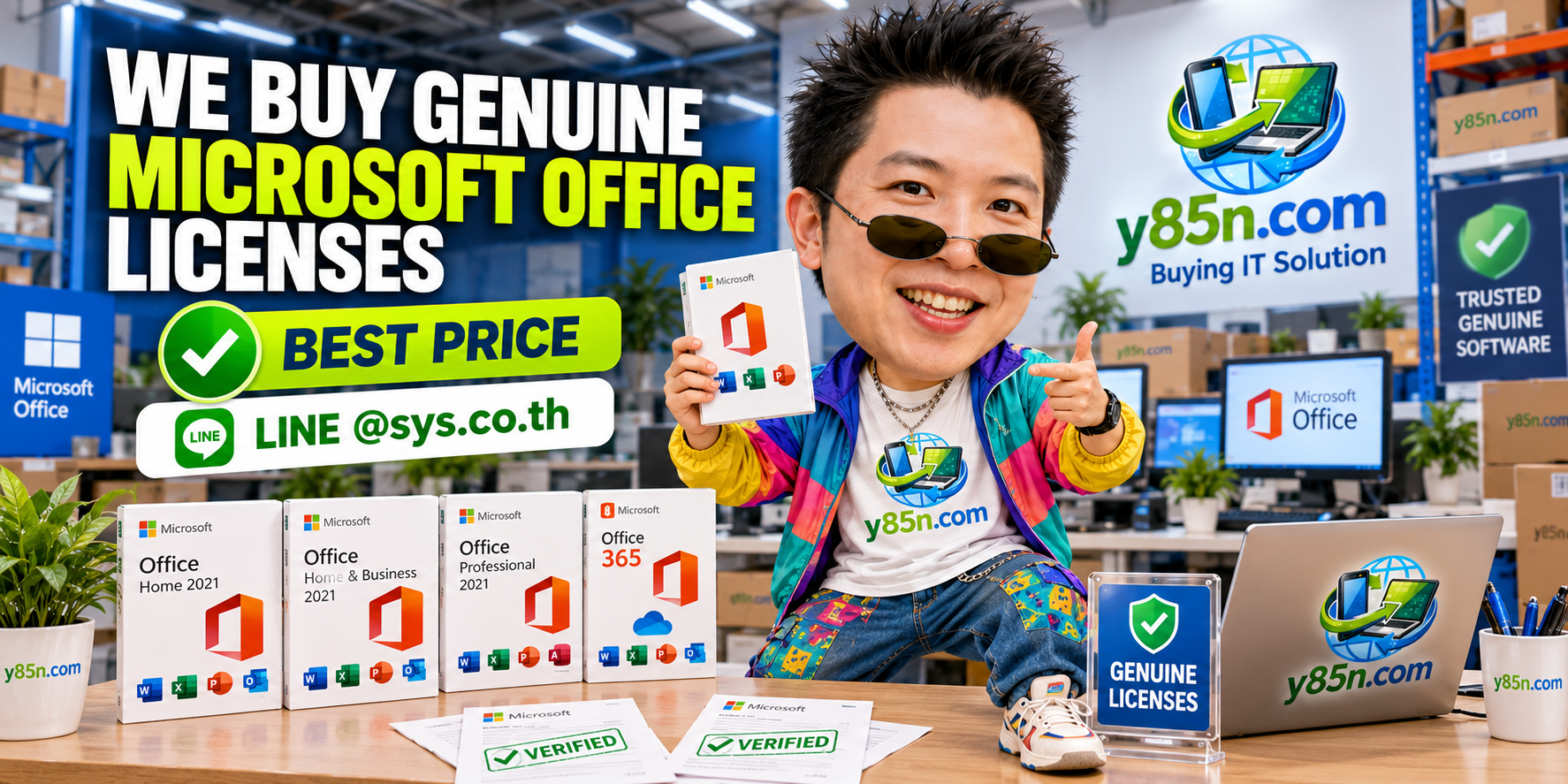 Y85N.com genuine Microsoft Office license buying service for sellers in Thailand