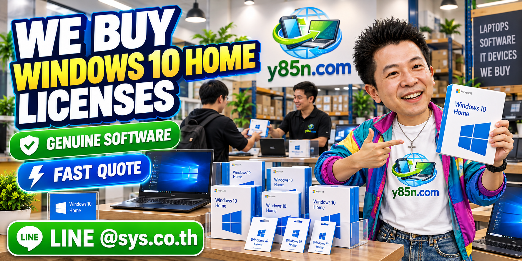 Y85N.com genuine Windows 10 Home software license buying service in Thailand