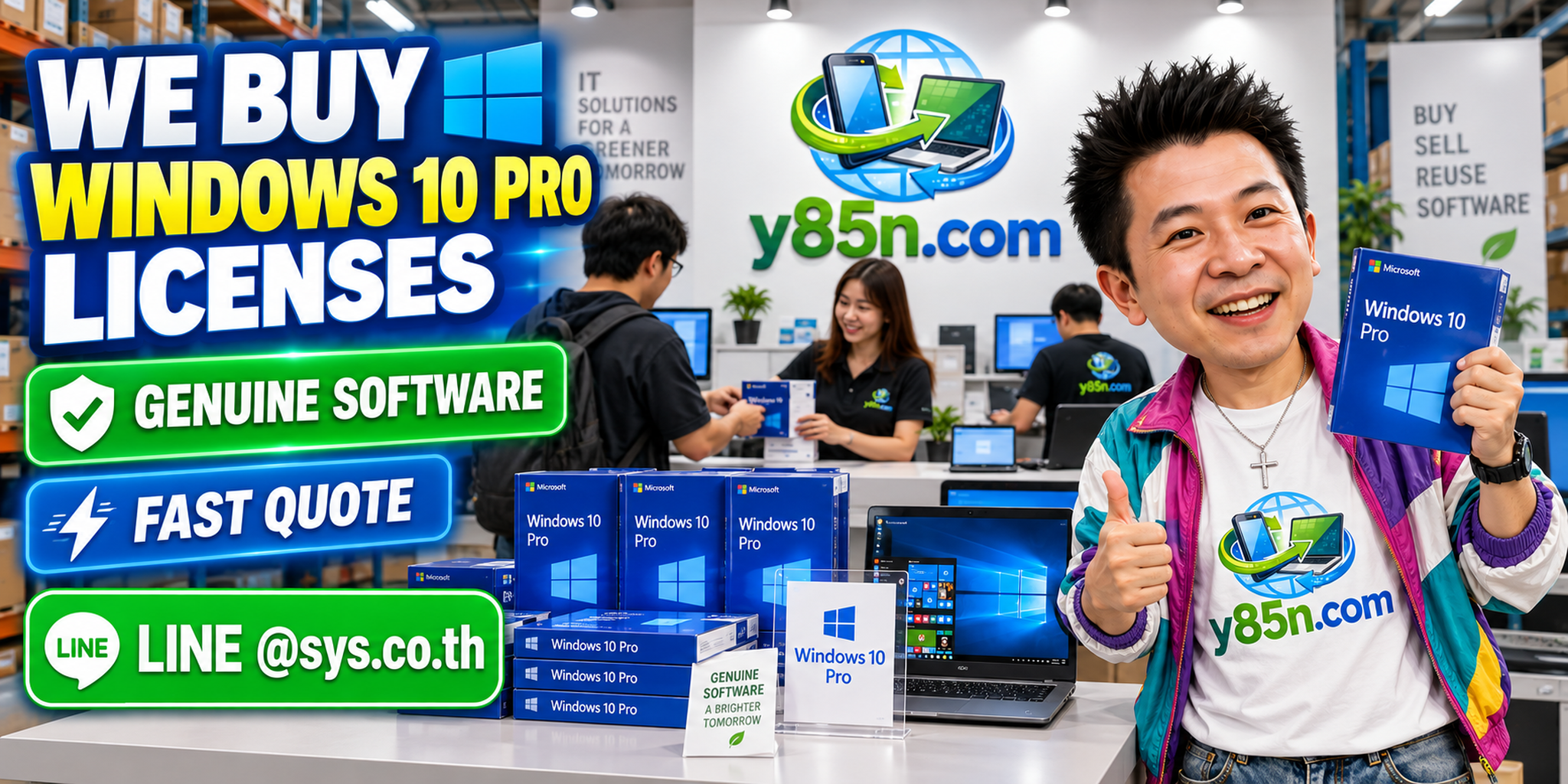 Y85N.com genuine Windows 10 Pro software license buying service in Thailand