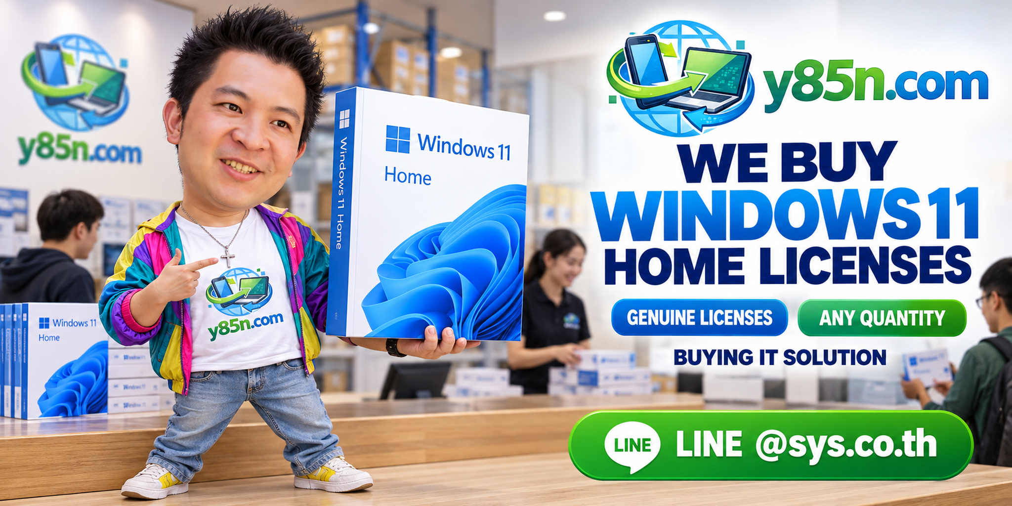 Y85N.com team and customers at a busy technology warehouse for software license and IT asset evaluation
