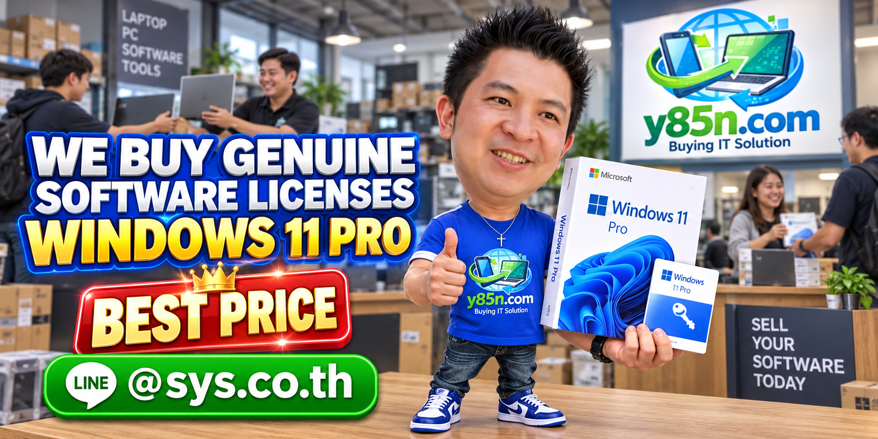 Y85N.com warehouse and international seller campaign for Windows 11 Pro software license and IT asset buying