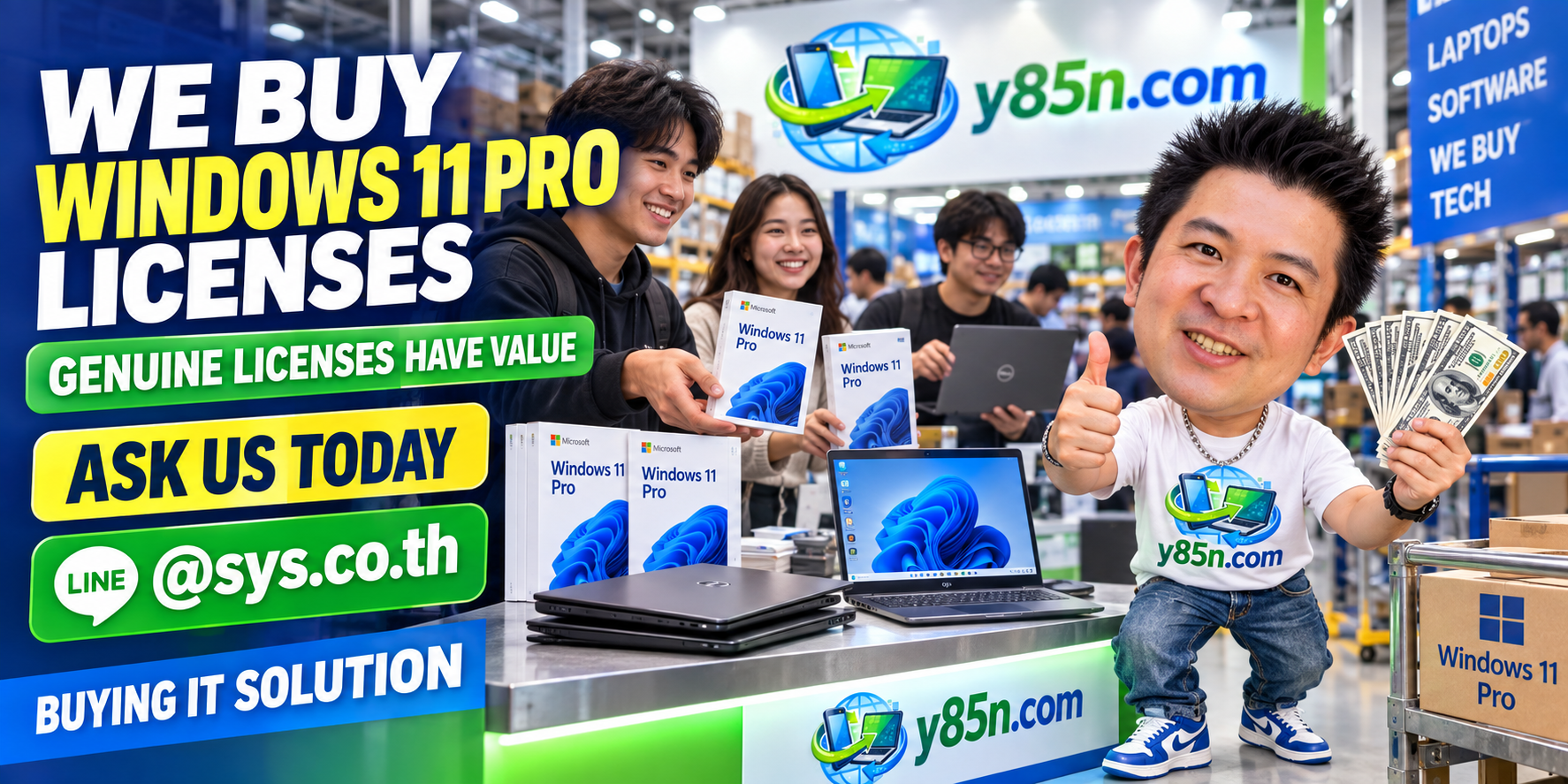 Y85N.com campaign for buying documented genuine Windows 11 Pro software license assets in Thailand