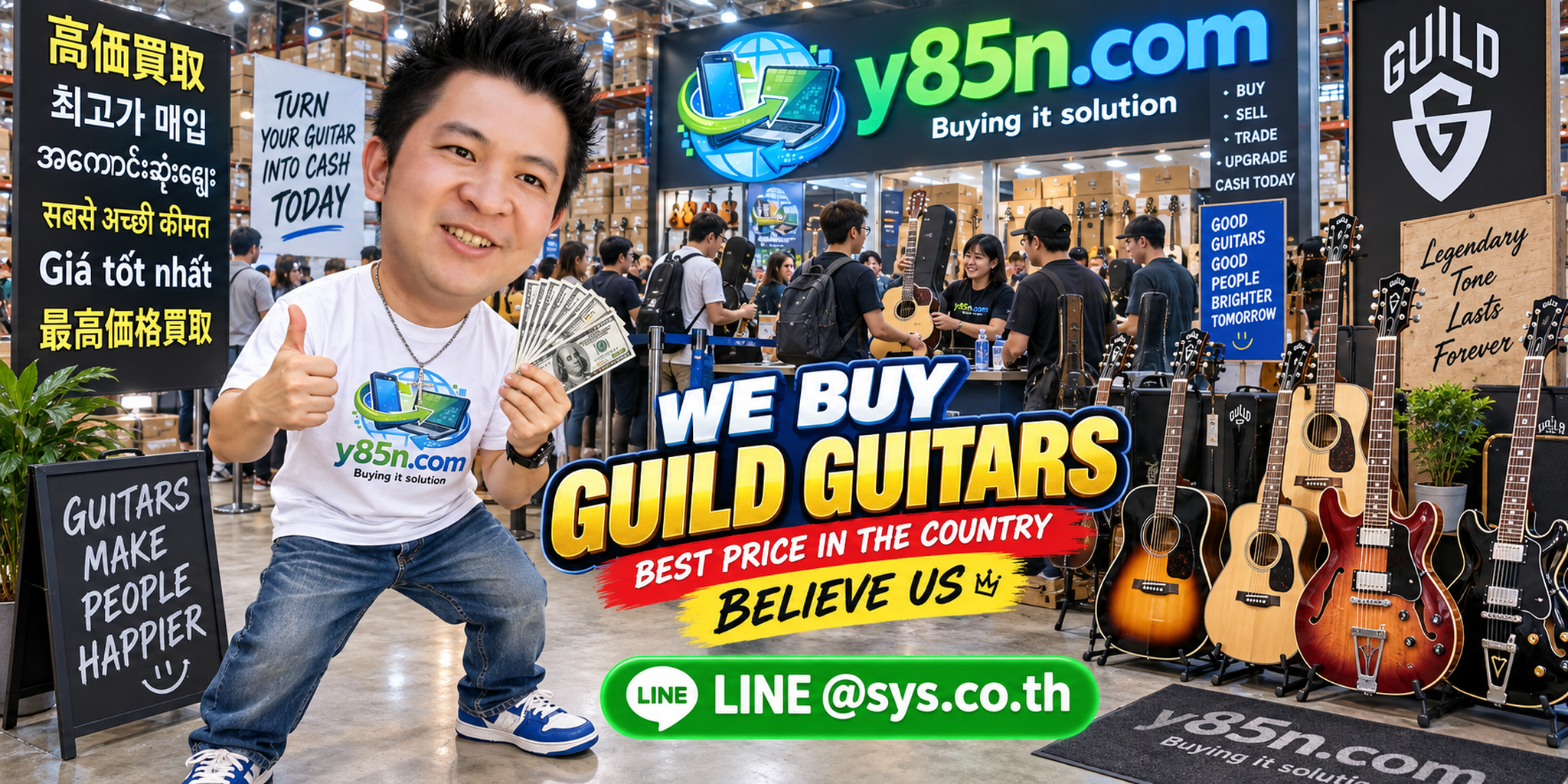 Y85N.com Guild guitar buying service artwork for sellers in Thailand