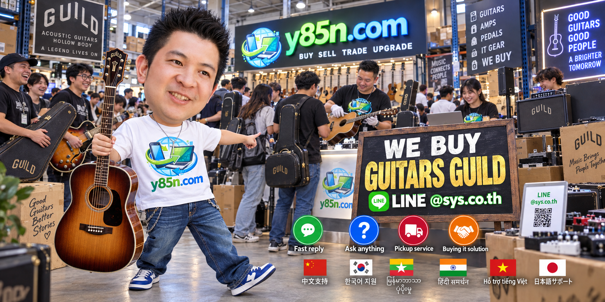 Y85N.com Guild guitar buying contact artwork with LINE at sys.co.th