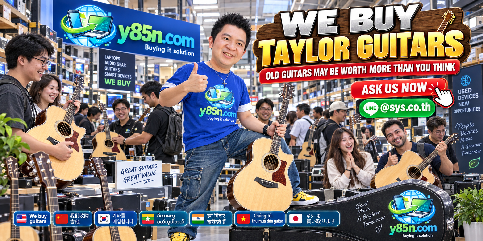 Busy Y85N.com warehouse buying Taylor guitars in Thailand