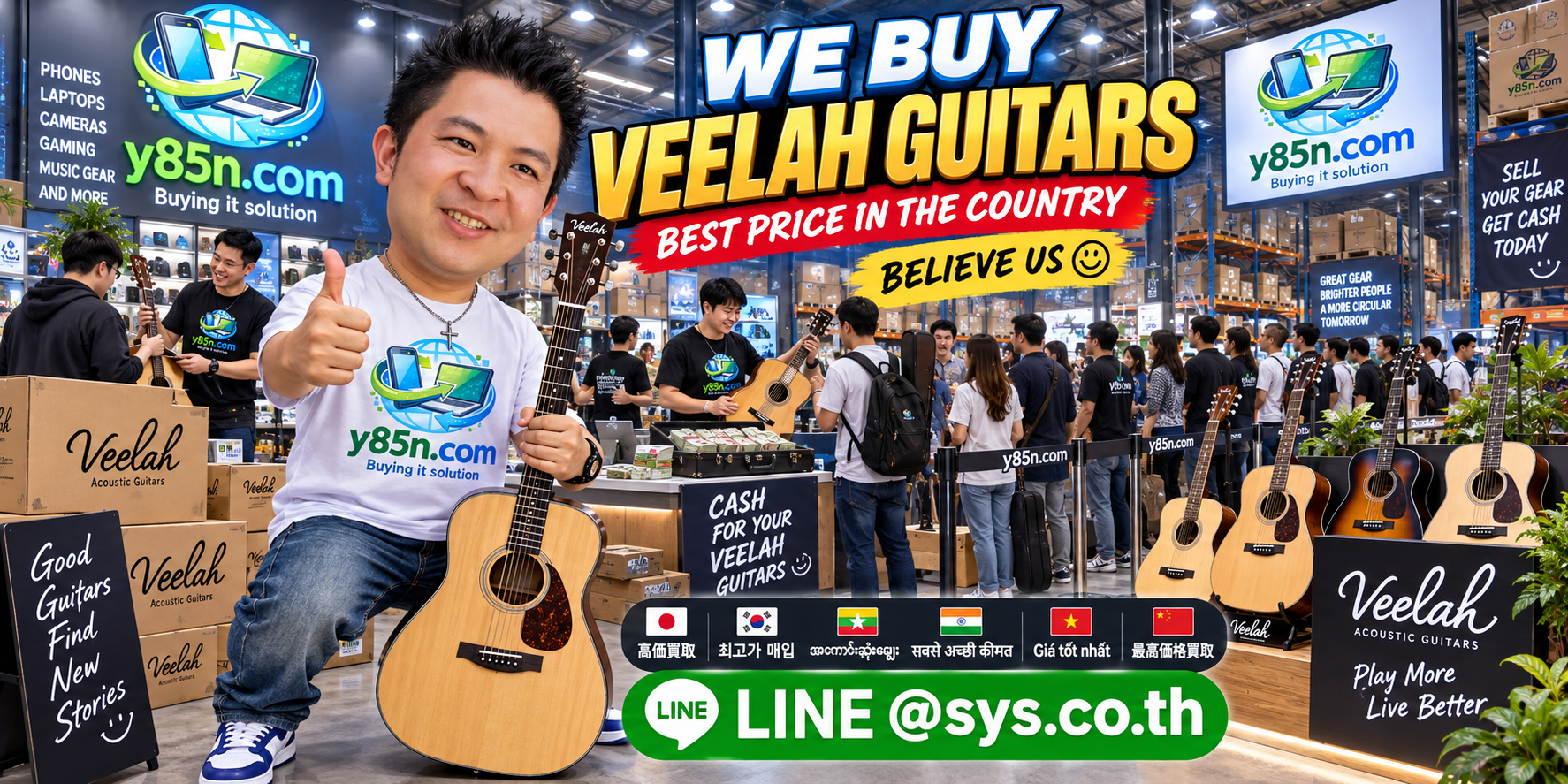 Y85N.com warehouse buying used Veelah guitars and complete collections