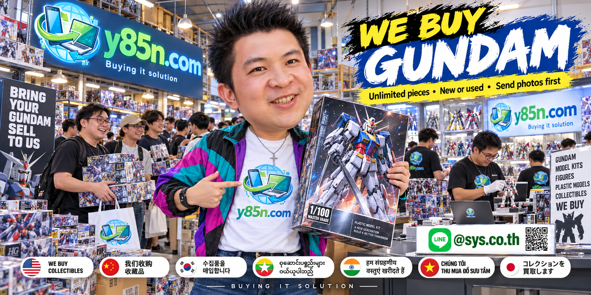 Y85N.com warehouse style environment buying Gundam with international seller support