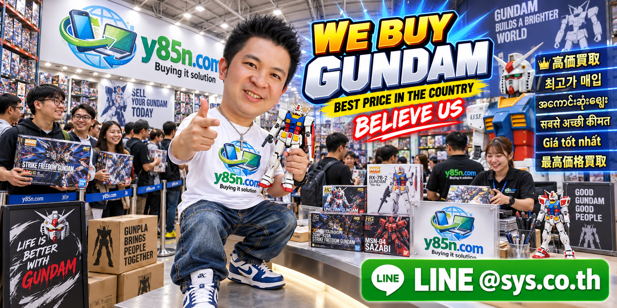 Busy Y85N.com warehouse style store buying Gundam and Gunpla in Thailand