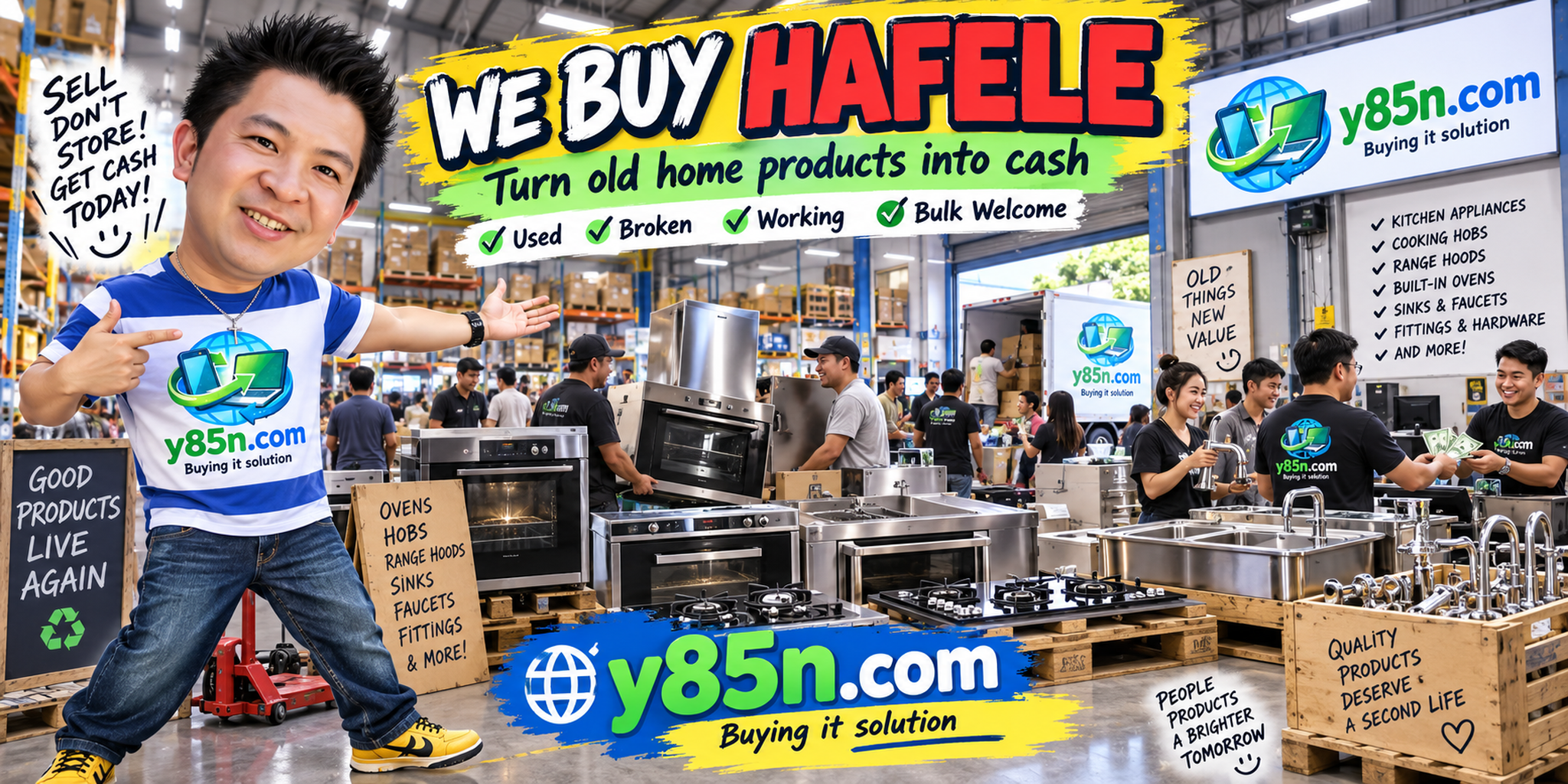 Busy Y85N.com warehouse buying Hafele appliances in Thailand