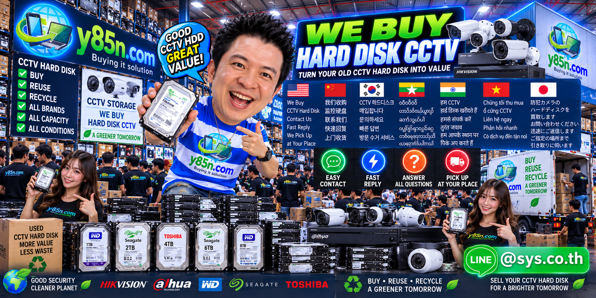 Y85N.com we buy CCTV hard disk contact banner with LINE at sys.co.th