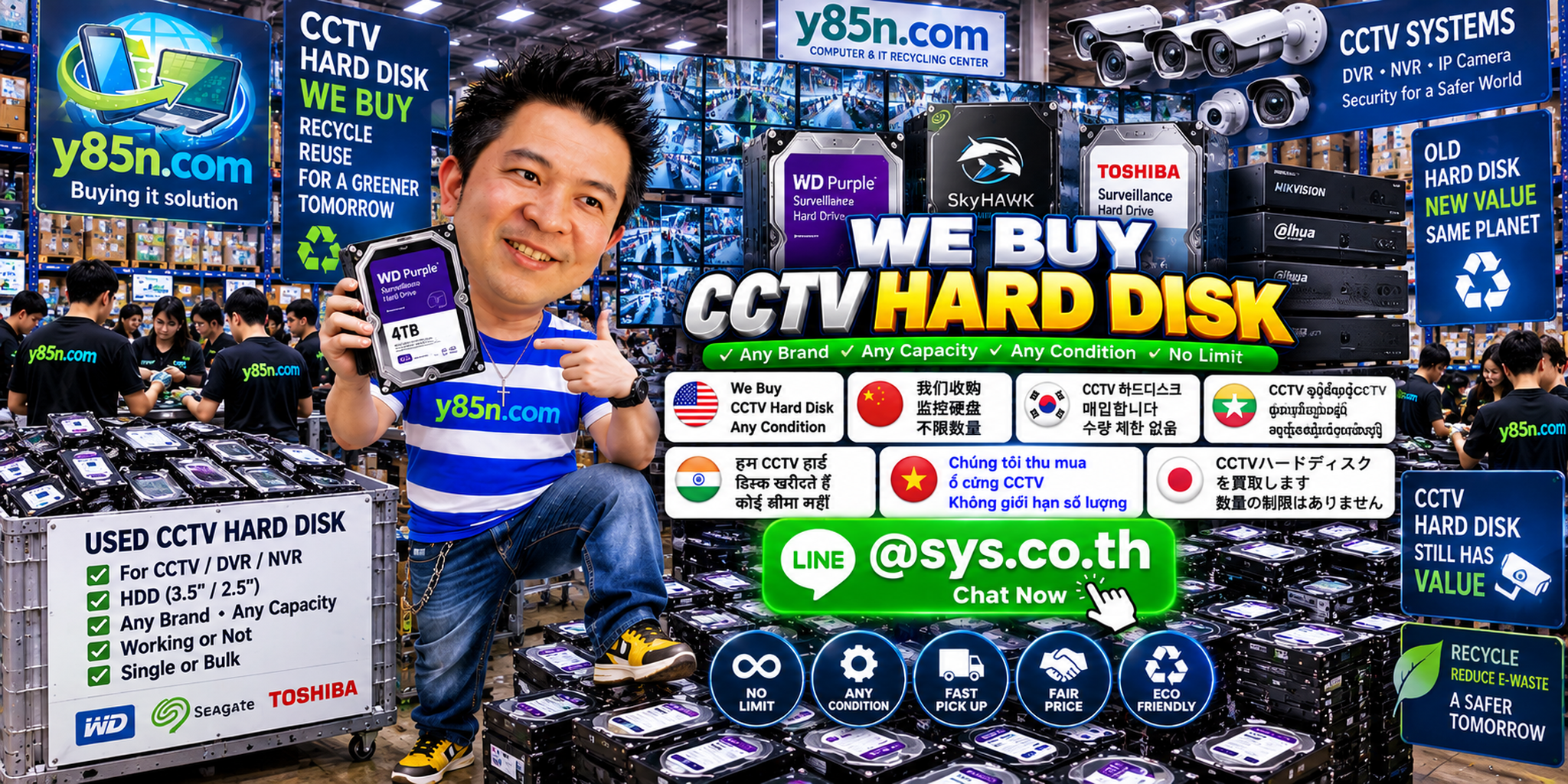 Y85N.com warehouse team handling bulk CCTV hard disk and surveillance storage buying in Thailand