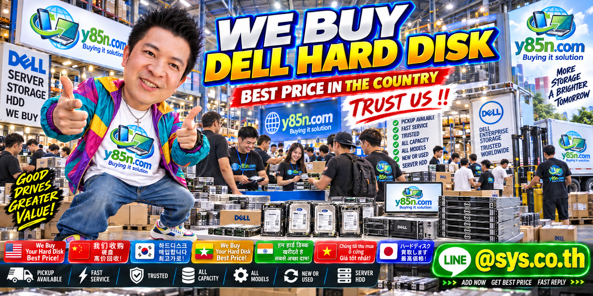 Y85N.com warehouse buying used Dell enterprise hard disks with international seller support